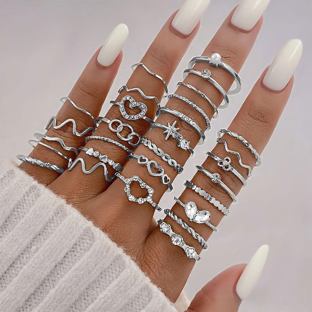 CHICUTIE Juego de anillos dorados para nudillos para mujeres, apila...