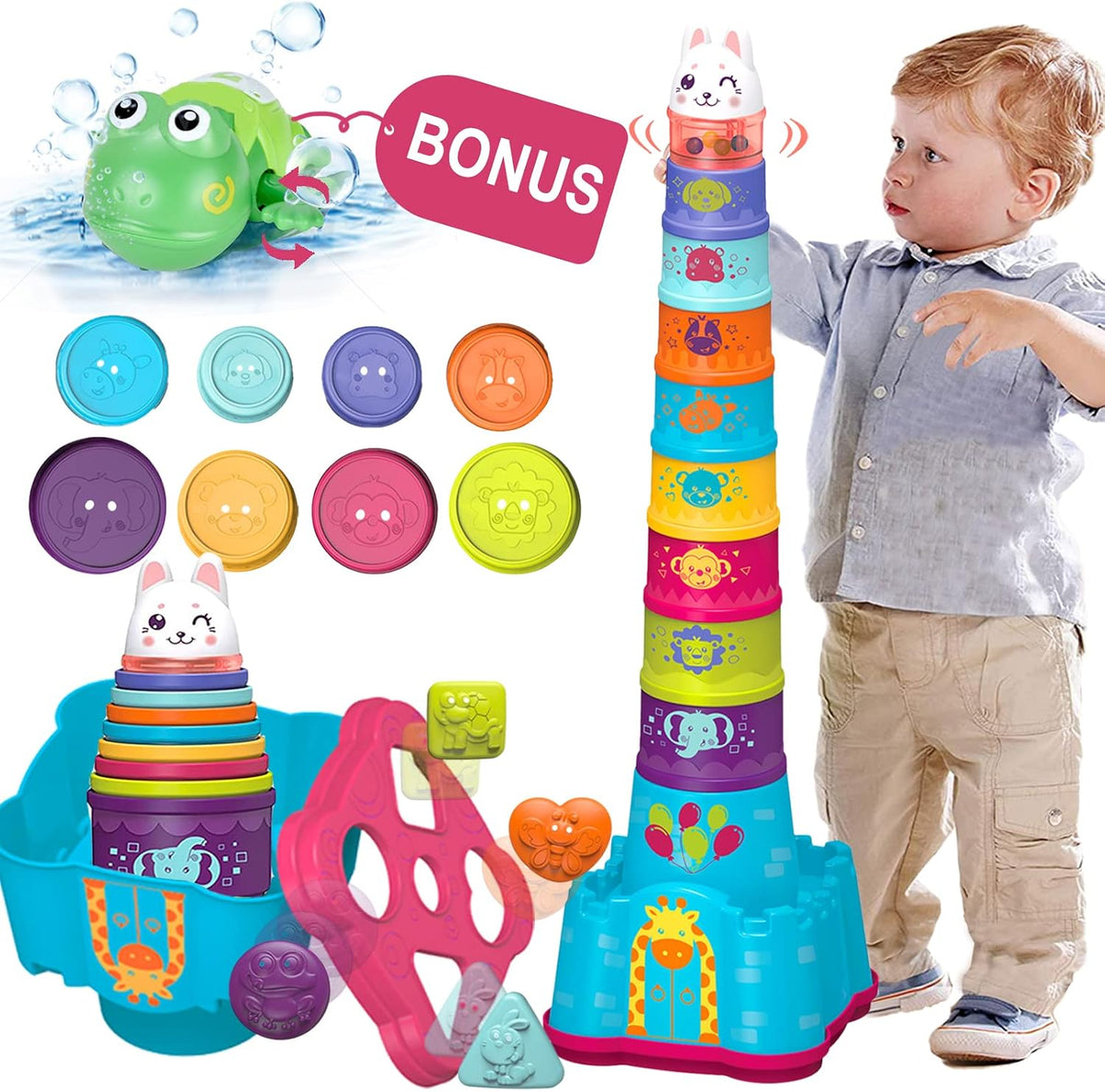 LTKFFFdp - Juguetes apilables para bebés de 1 a 3 años, clasificado...