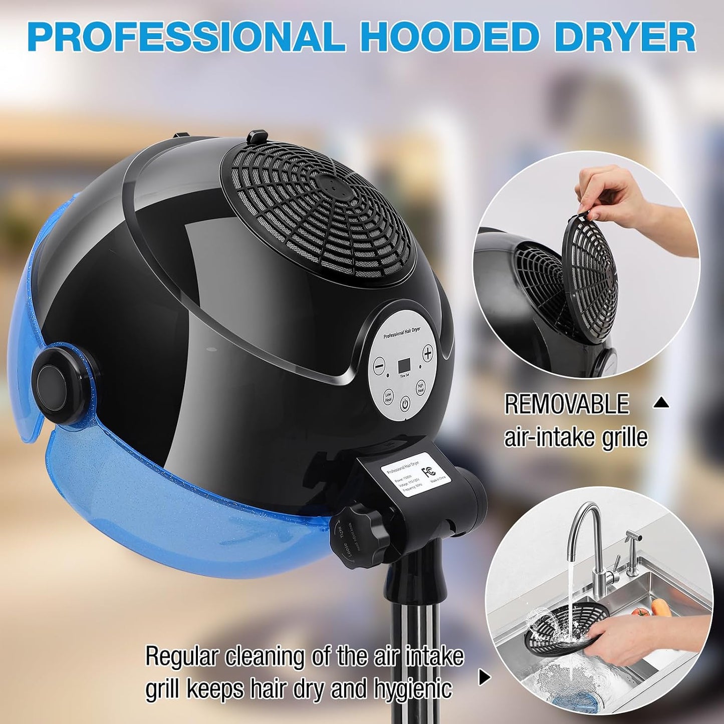 Secador de pelo con capucha, secador de pelo de pie de 1500 W con a...