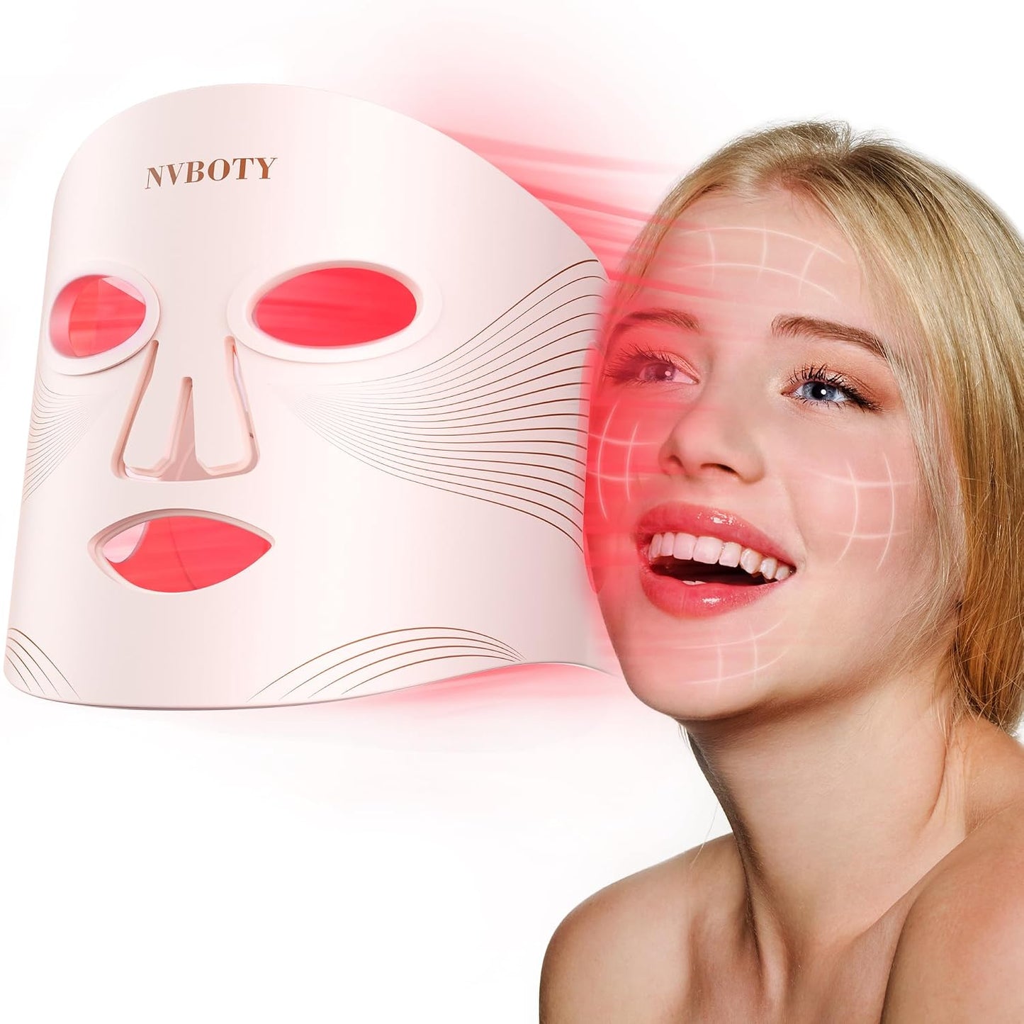 NVBOTY Terapia de luz con máscara facial LED, terapia de luz roja p...