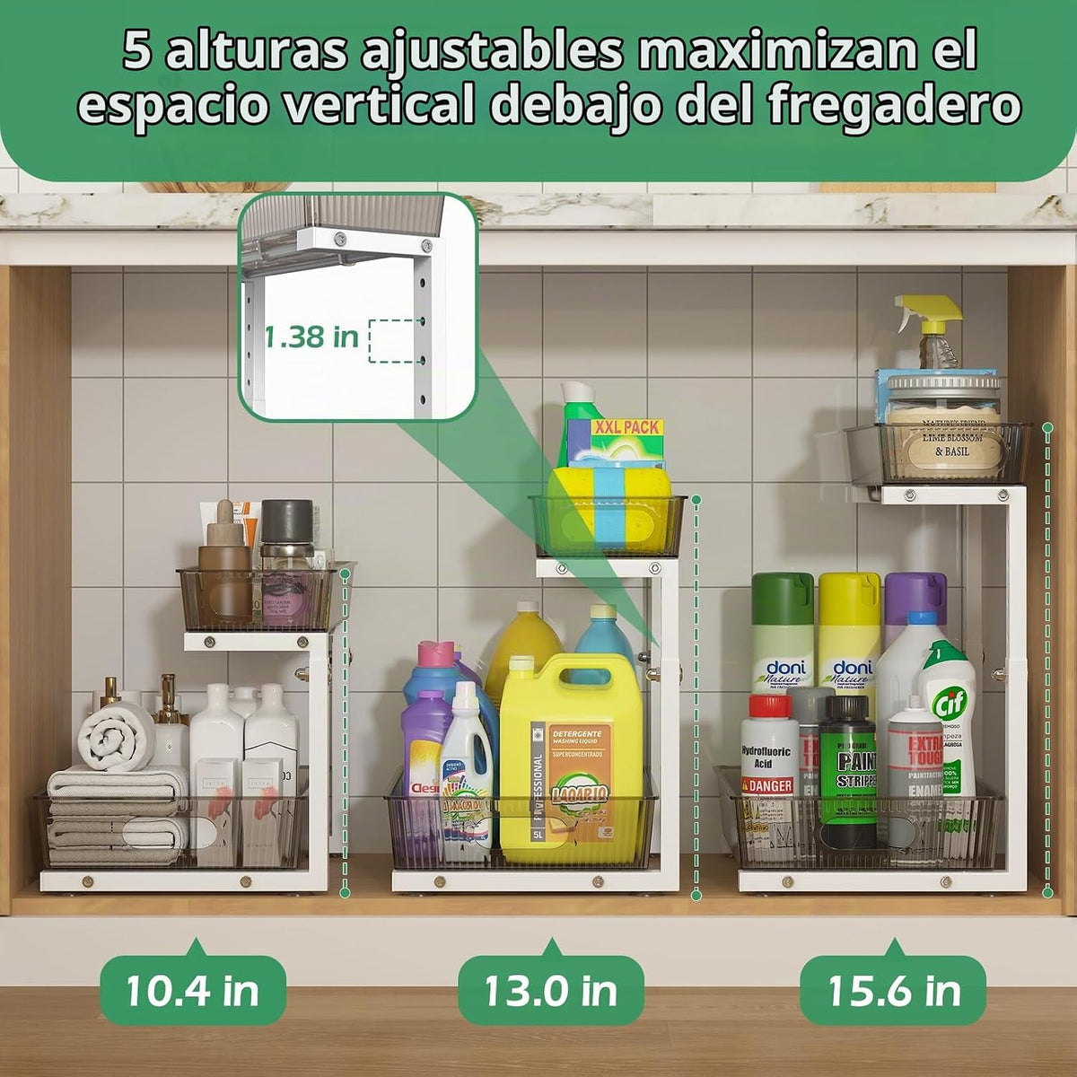 ADRIMER Organizador para debajo del fregadero, 2 unidades, organiza...