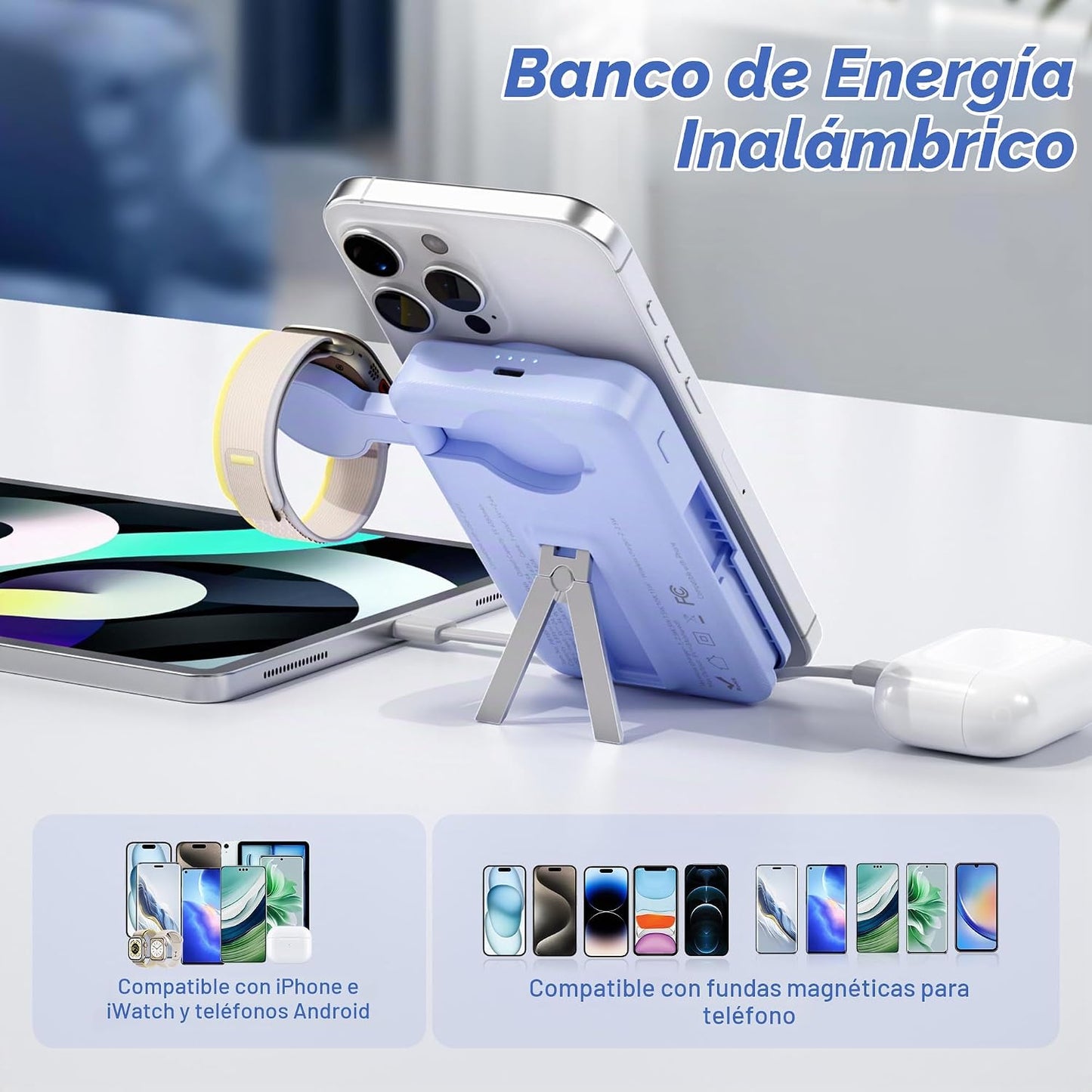 Cargador Portátil Magnético con Cables Integrados, Estación de Carg...