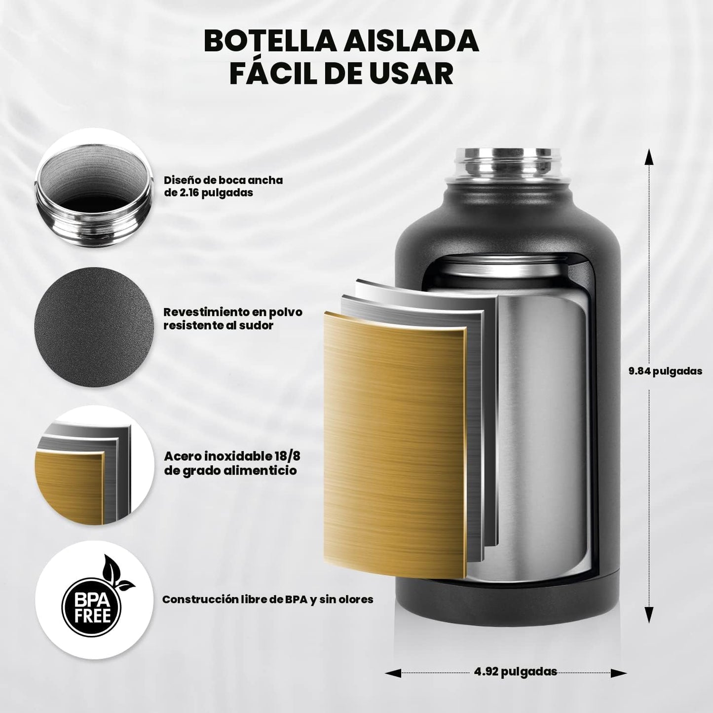 RAYMYLO Botella de acero inoxidable|Aislamiento al vacío de triple...