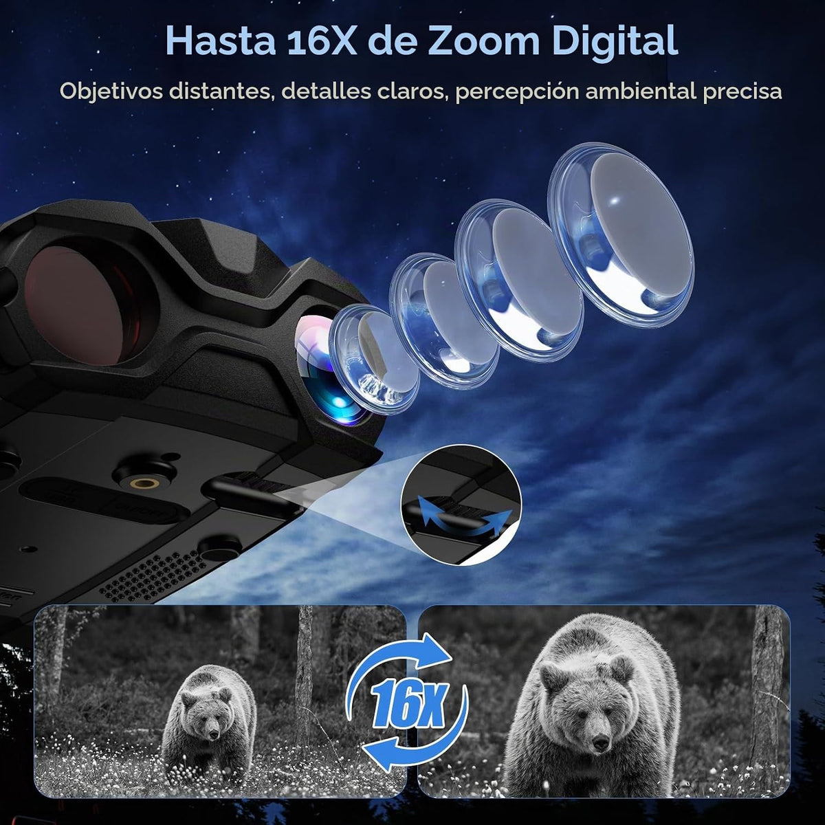 WARMTUYO Gafas de visión nocturna, binoculares 4K con cámara, panta...