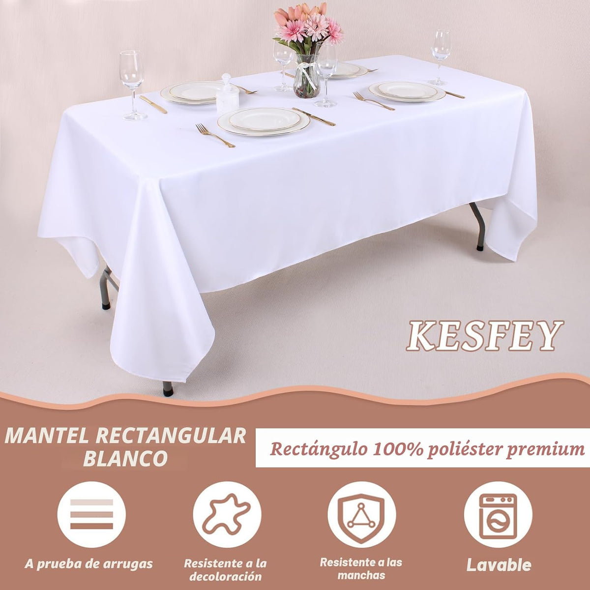 Kesfey Paquete de 6 manteles rectangulares de color blanco de 60 x...