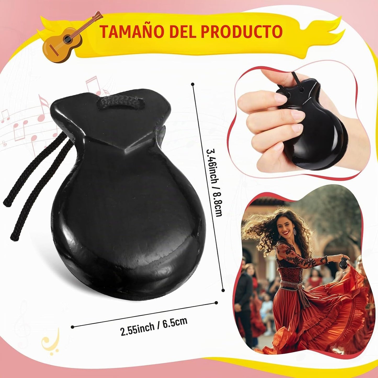 Motionchic Paquete de 2 castañuelas españolas de flamenco con cuerd...