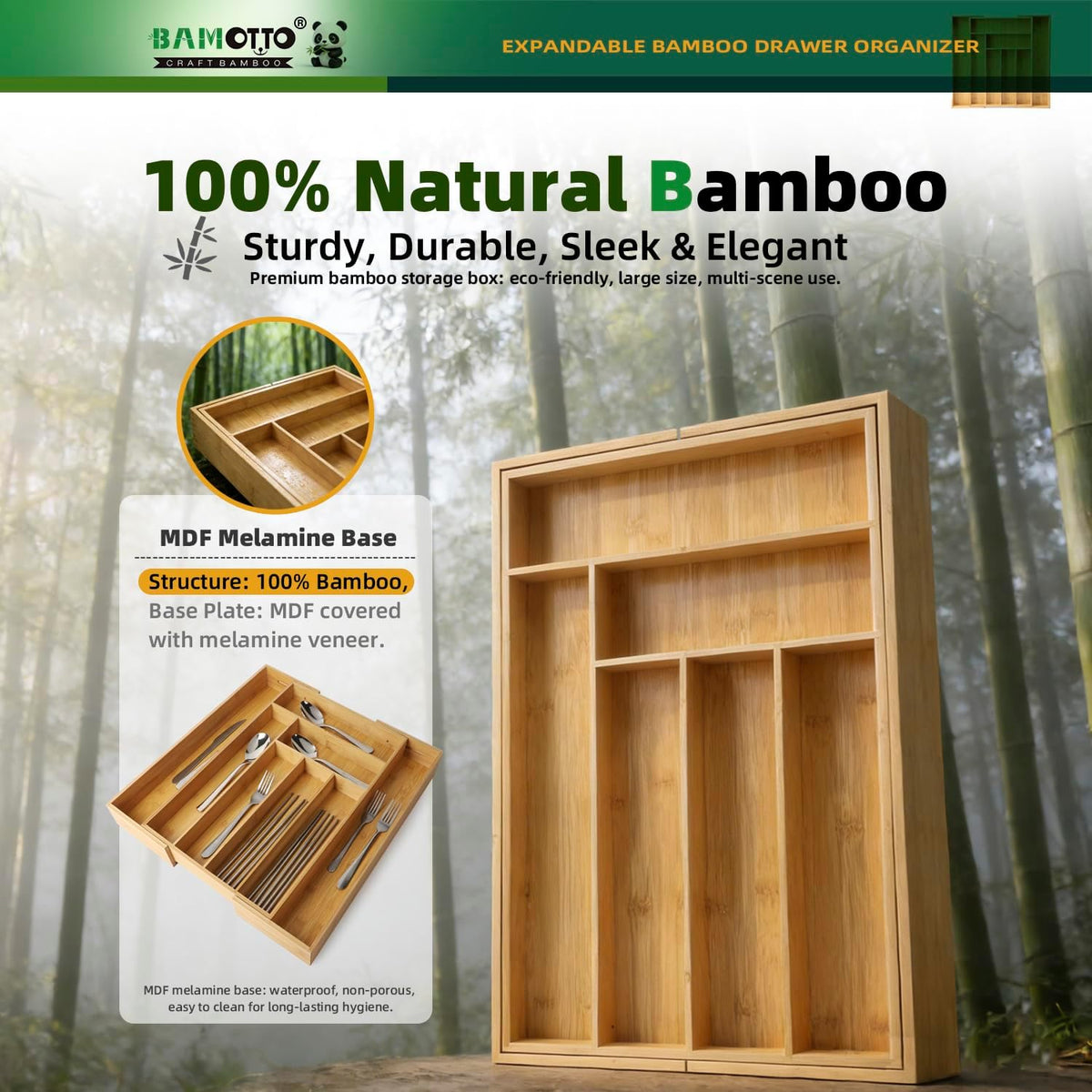 BAMOTTO CRAFTBAMBOO Organizador de Cajones Expandible de Bambú \u20...