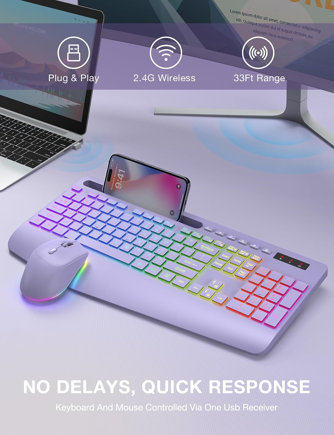 SABLUTE Combo de teclado y mouse inalámbricos, 9 efectos retroilumi...