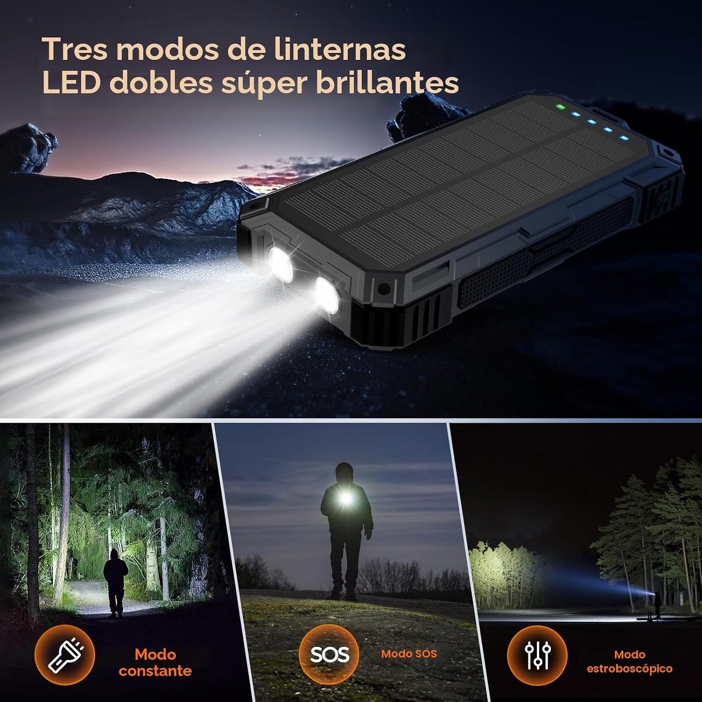 BLASOUL Banco de energía solar, cargador de teléfono portátil inalá...