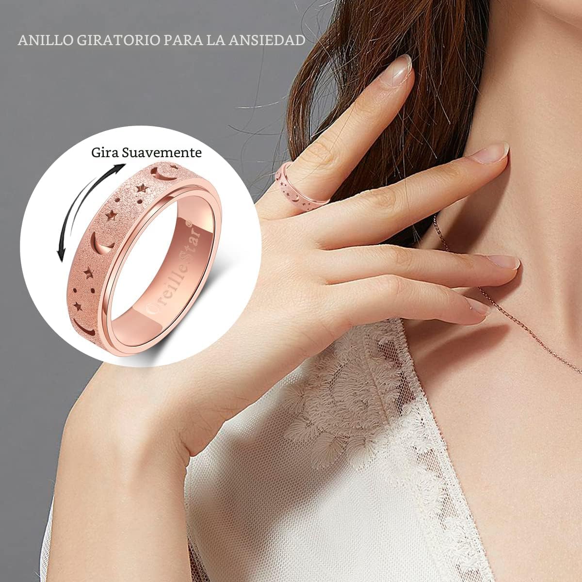OreilleStar Anillo de Ansiedad para Mujeres Anillo Giratorio Juguet...