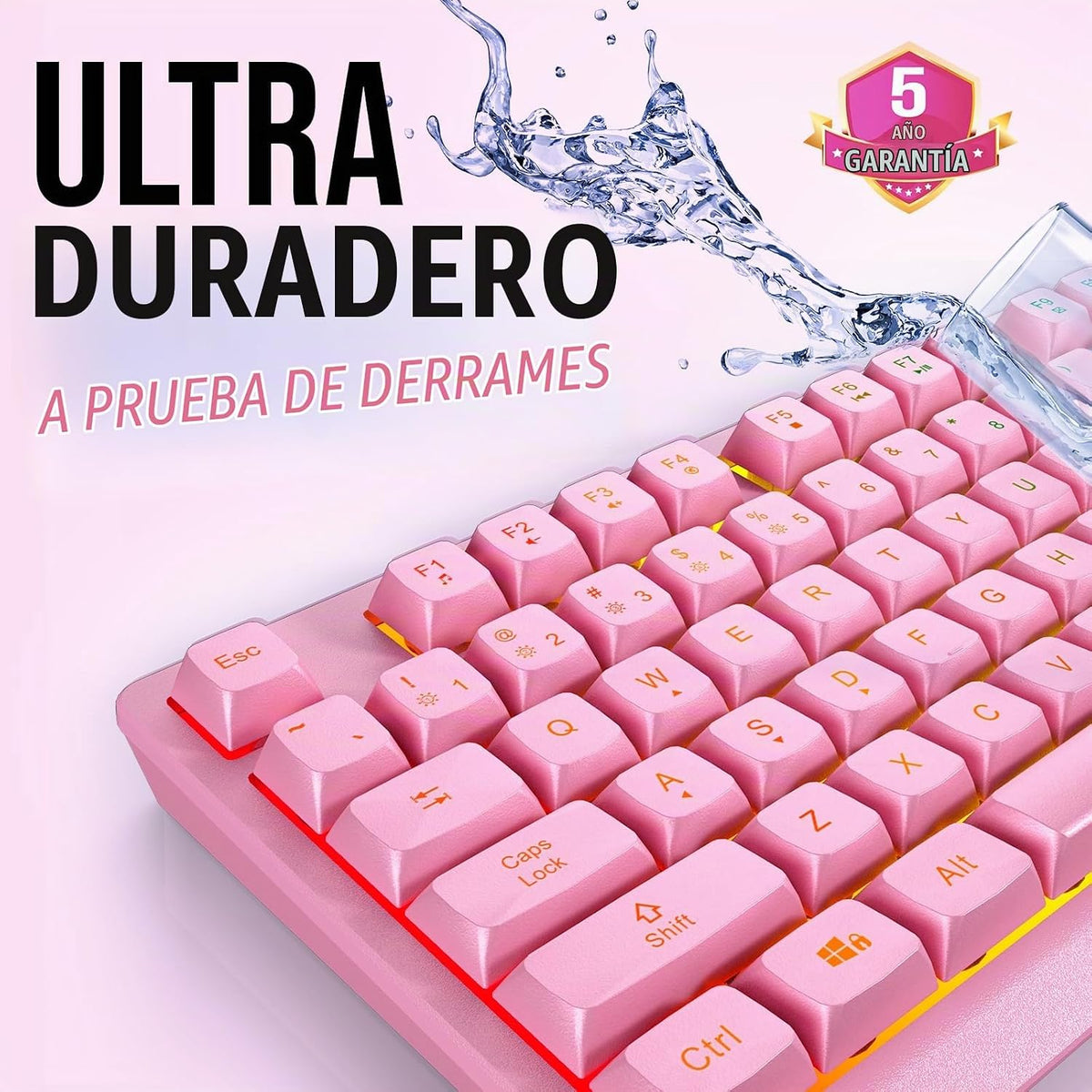 Teclado inalámbrico KLIM Chroma Rosa \u2013 Retroiluminación RGB, B...