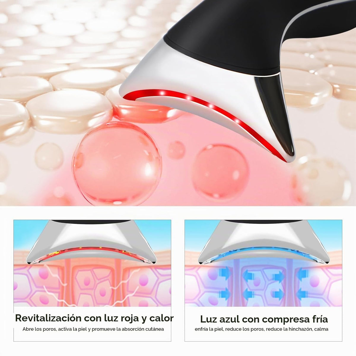 Masajeador facial, dispositivo de cuello de cara y luz roja con aju...