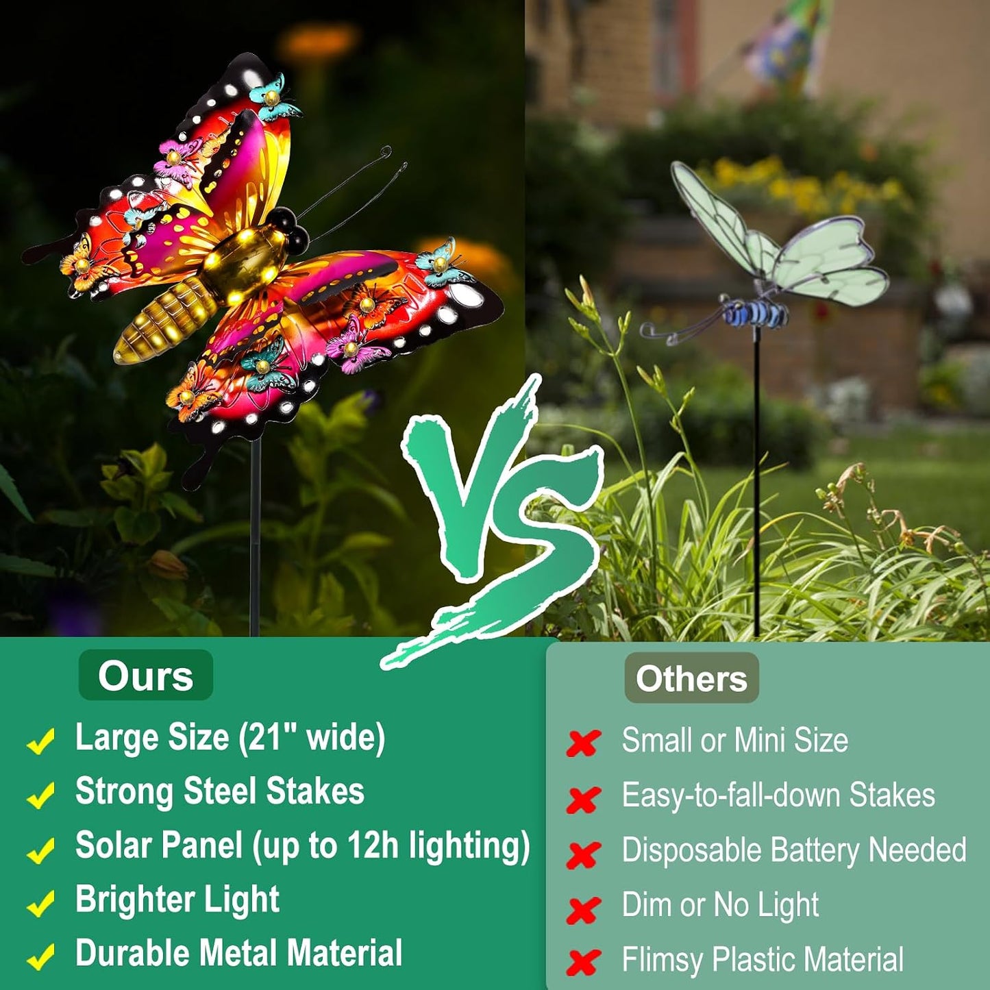 Luces solares de mariposa para exteriores, grandes luces de metal p...
