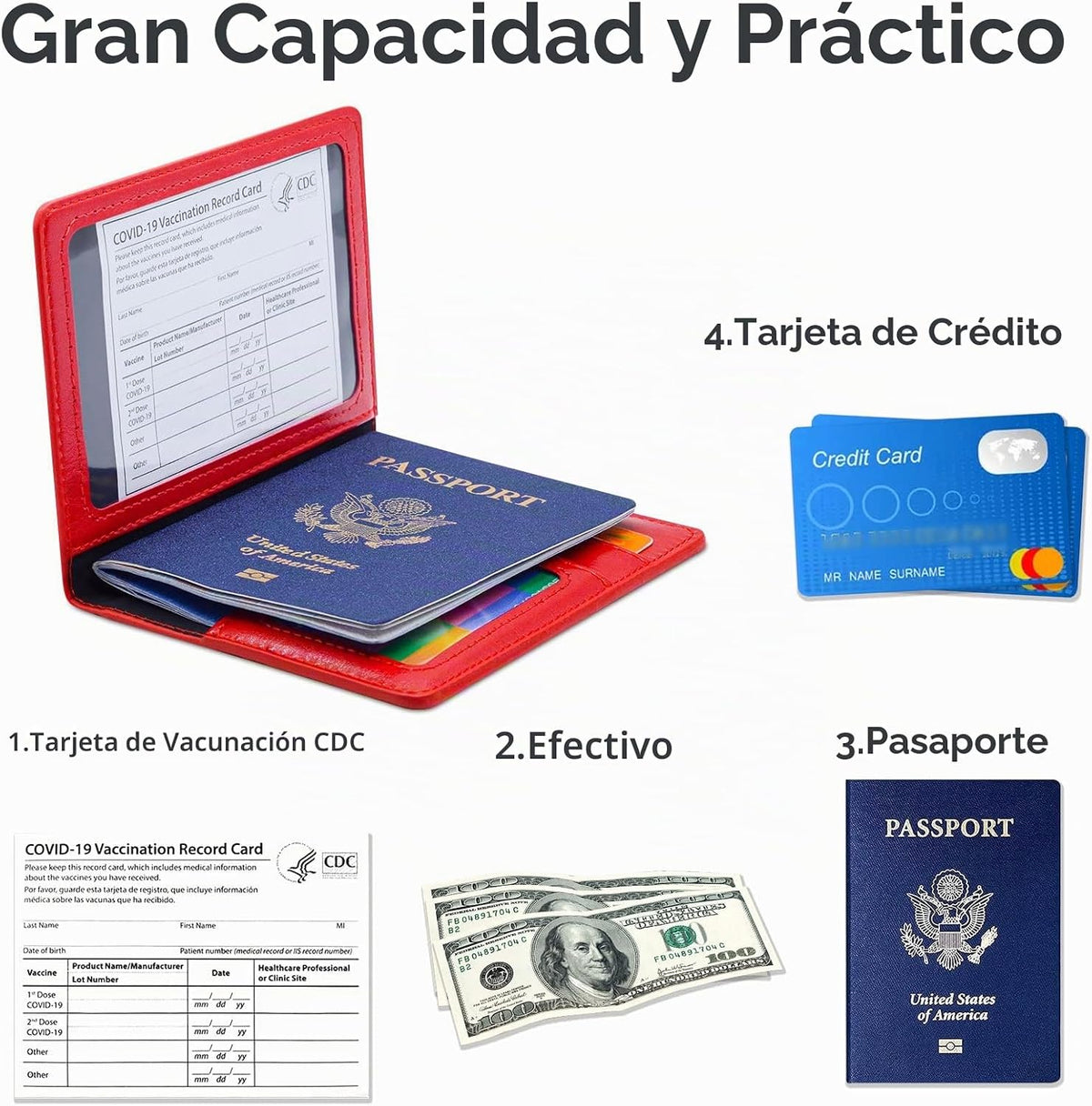 Funda para pasaporte tipo cartera con bloqueo RFID, tarjetero de cu...