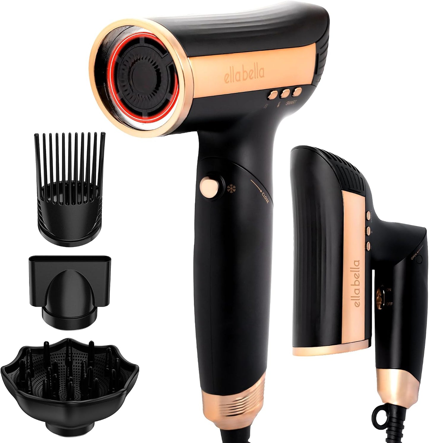 ELLA BELLA® Secador de pelo plegable por infrarrojos: motor profesi...