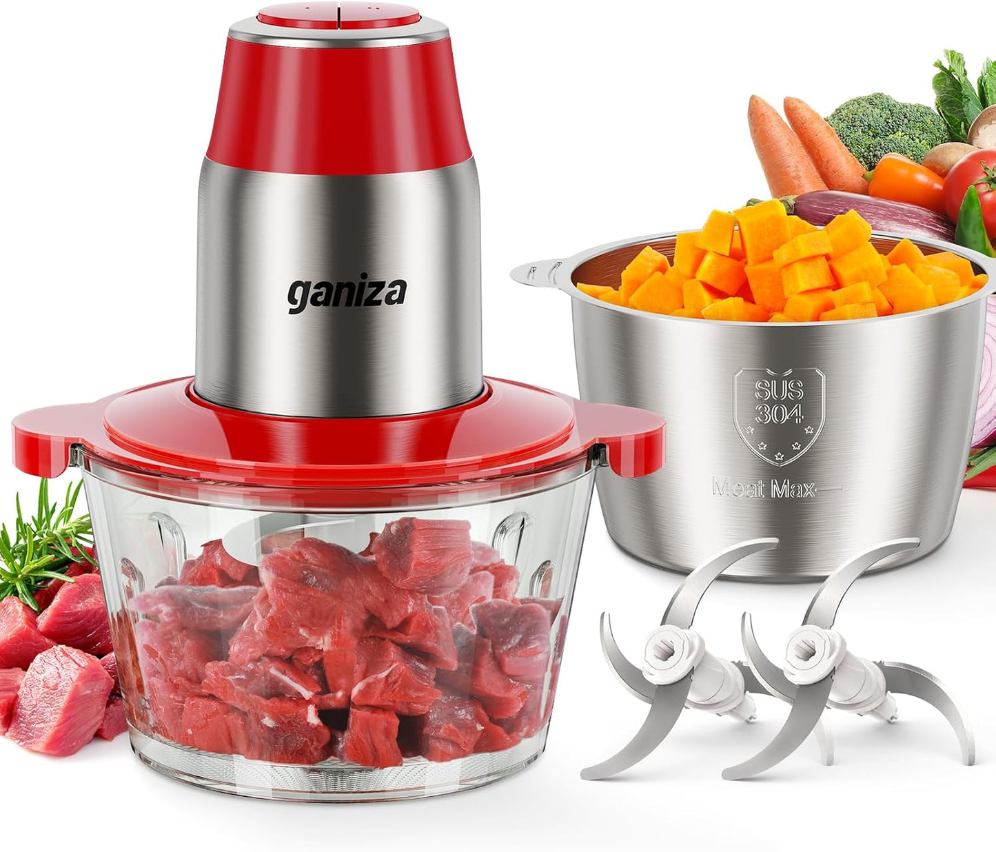Ganiza - Procesadores de alimentos con 2 cuencos, picadora de carne...