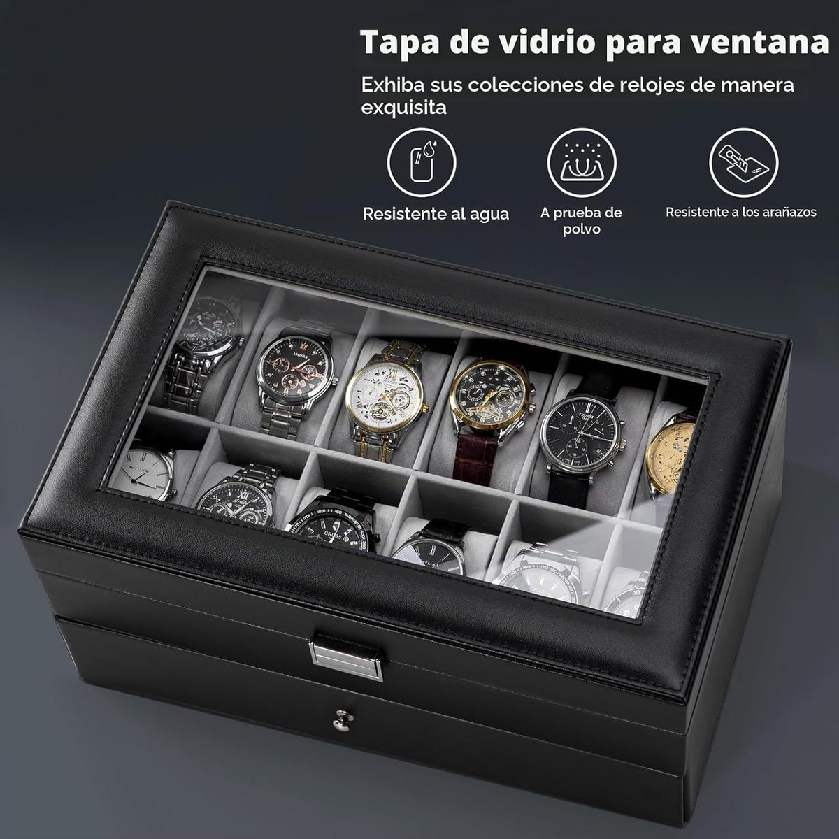 ProCase Caja de reloj, caja de reloj para hombre de 12 ranuras con...