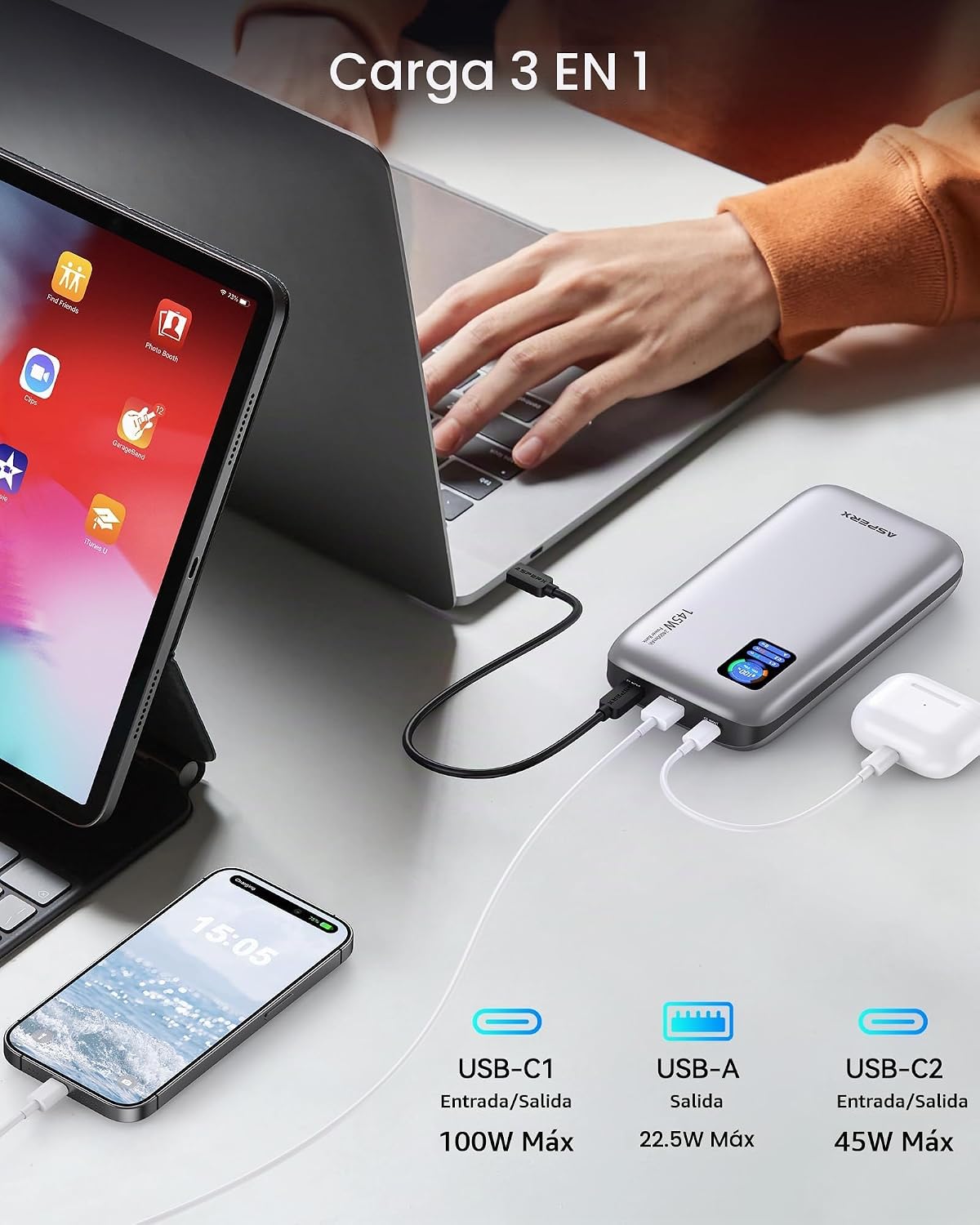 AsperX Cargador de batería portátil de 140 W, 25,000 mAh, cargador...