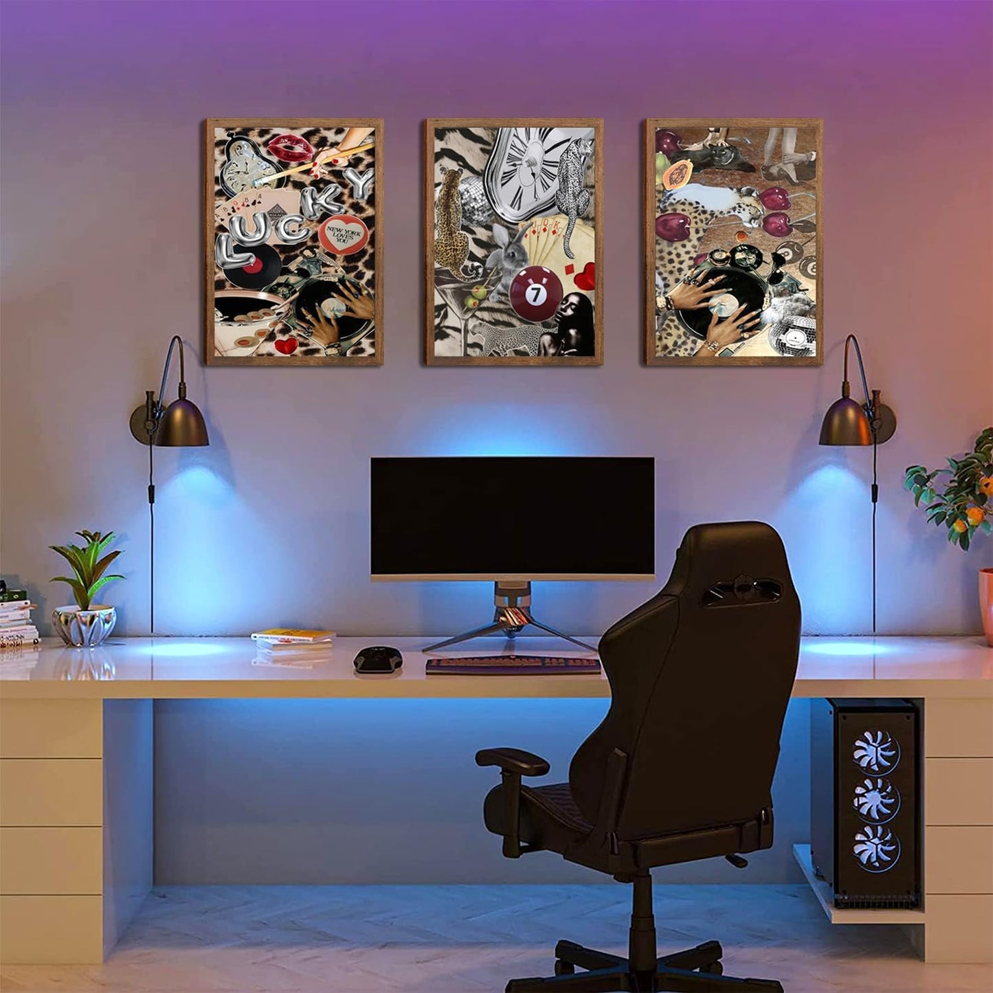 Juego de 3 arte de pared estético de leopardo para mujer negra, imp...