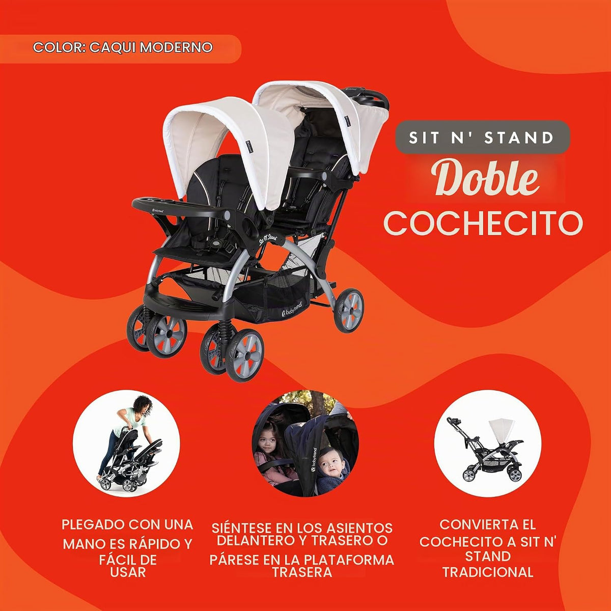 Cochecito doble para bebés y niños pequeños de Baby Trend con arnés...