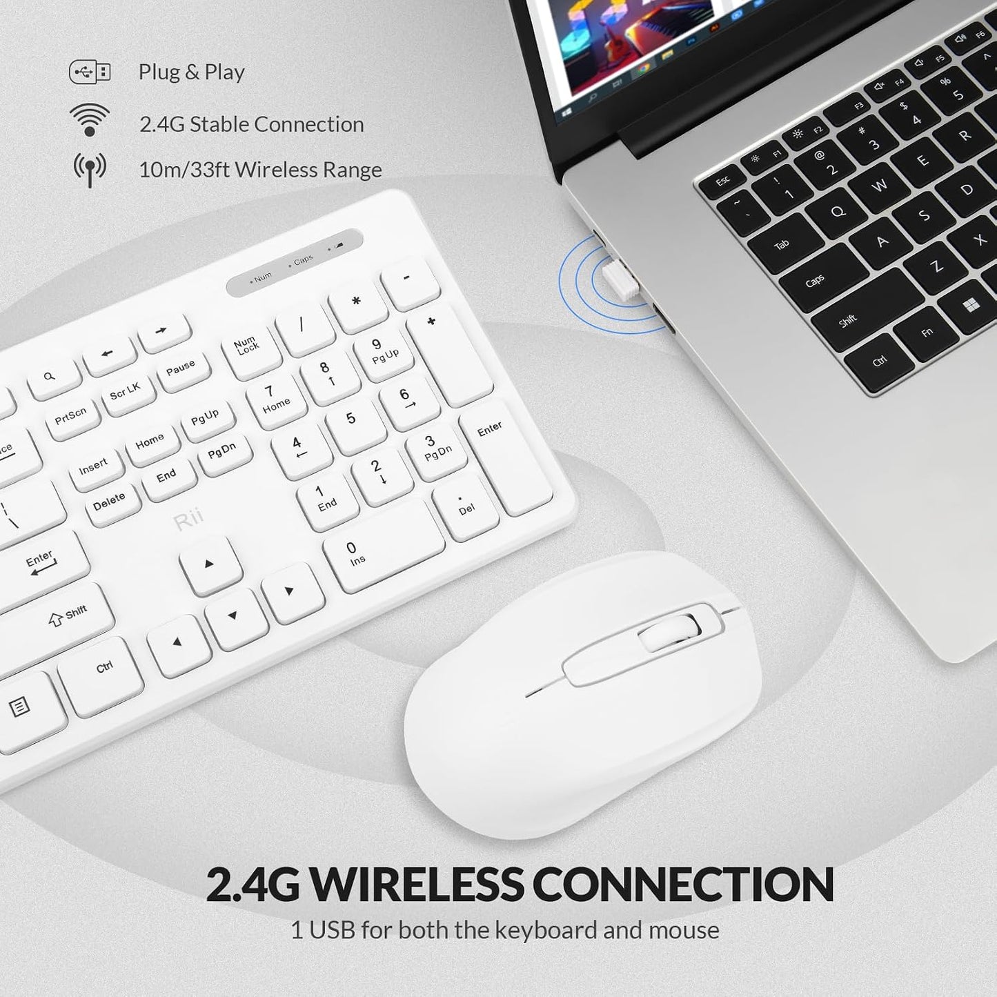 Rii Combo de teclado y mouse inalámbricos, juego de PC de oficina e...
