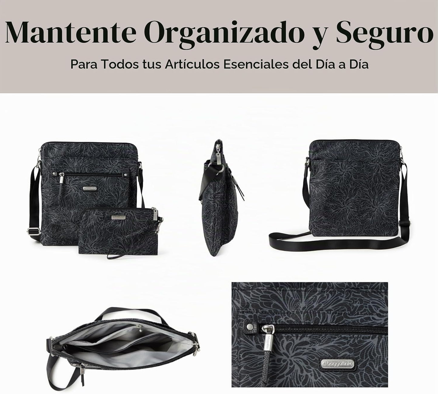 Baggallini Go Bagg para mujer con pulsera de teléfono RFID