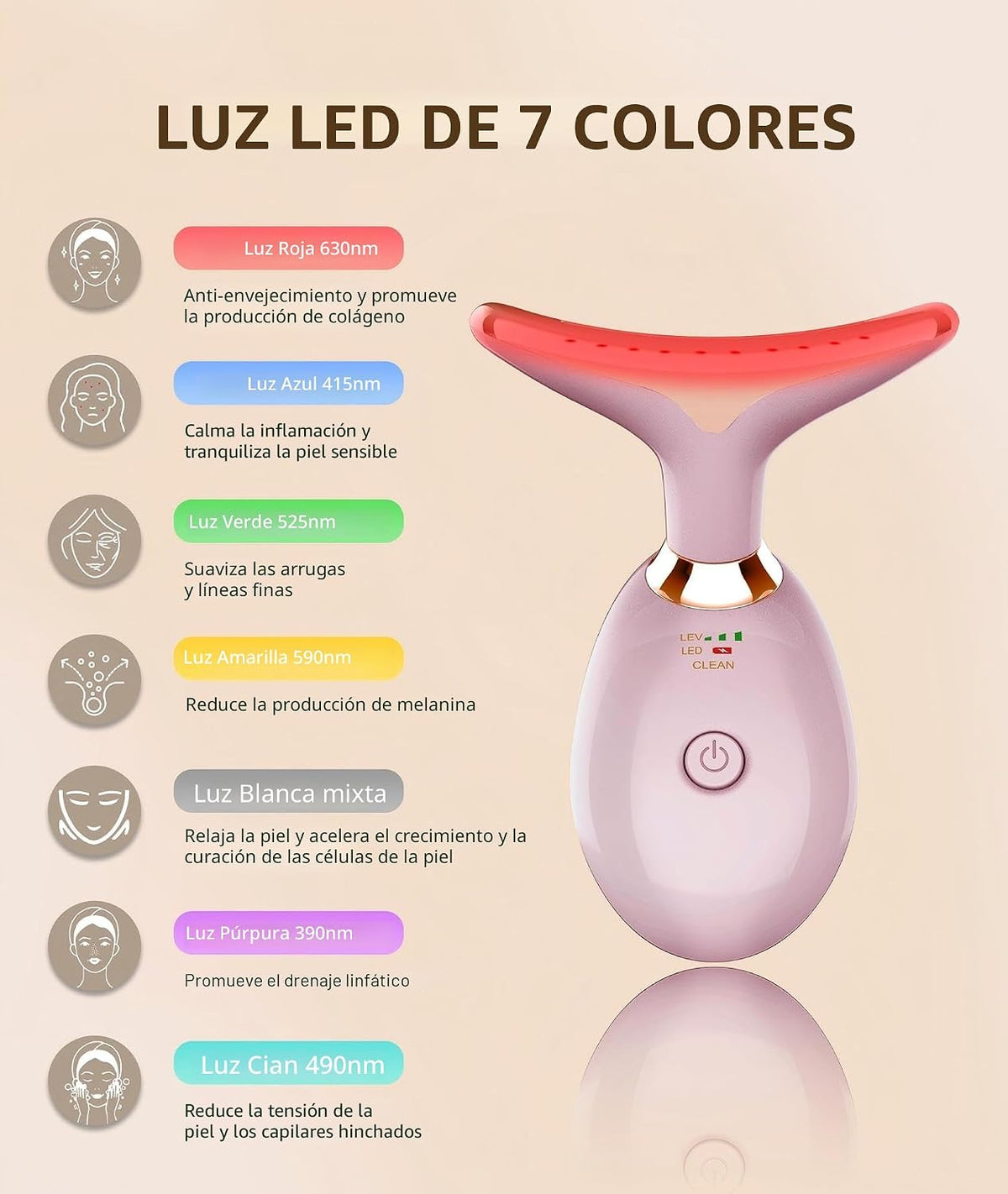 Jobazok Terapia de luz roja para cara y cuello, herramienta de masa...