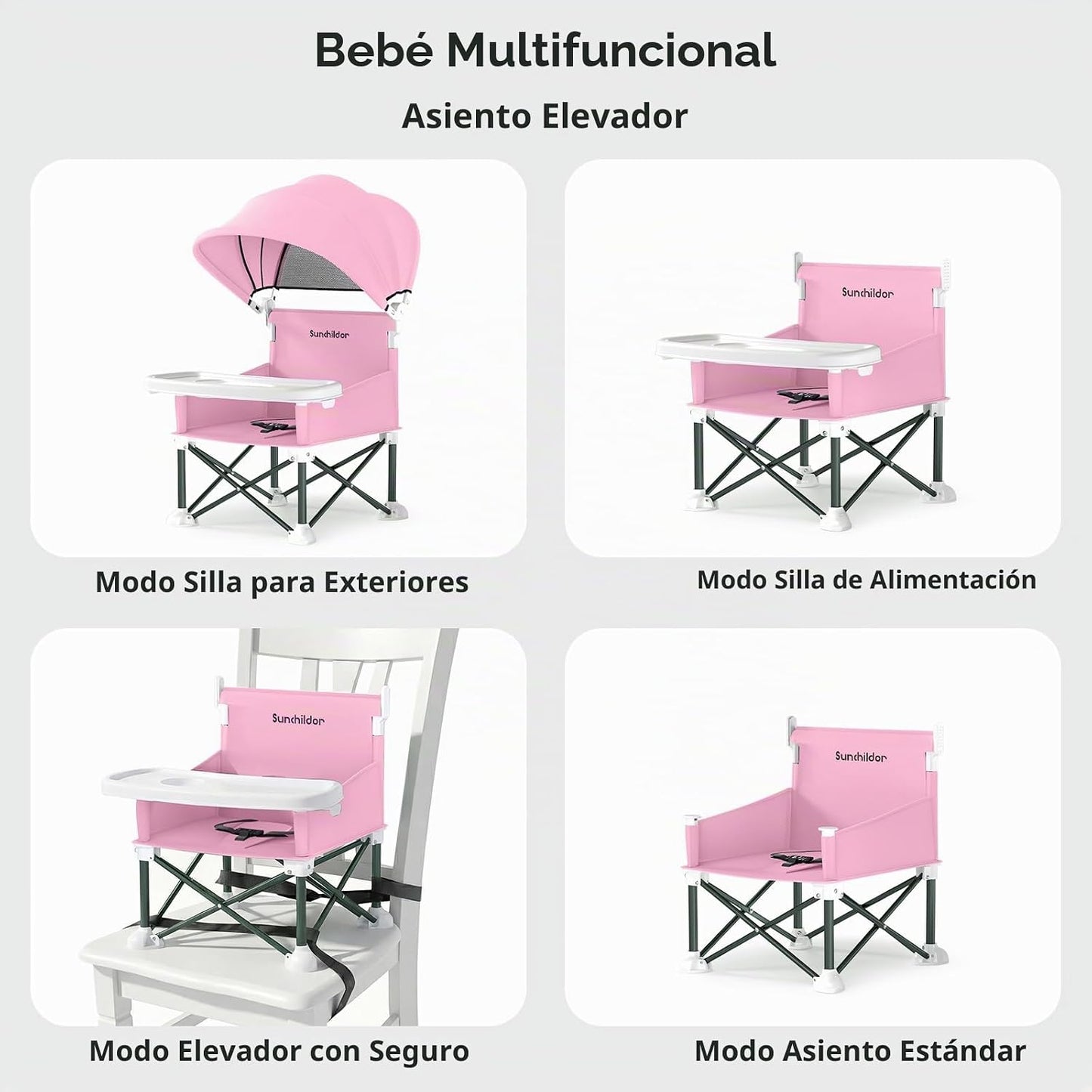Sunchildor Asiento elevador portátil para bebé con bandeja extraíbl...