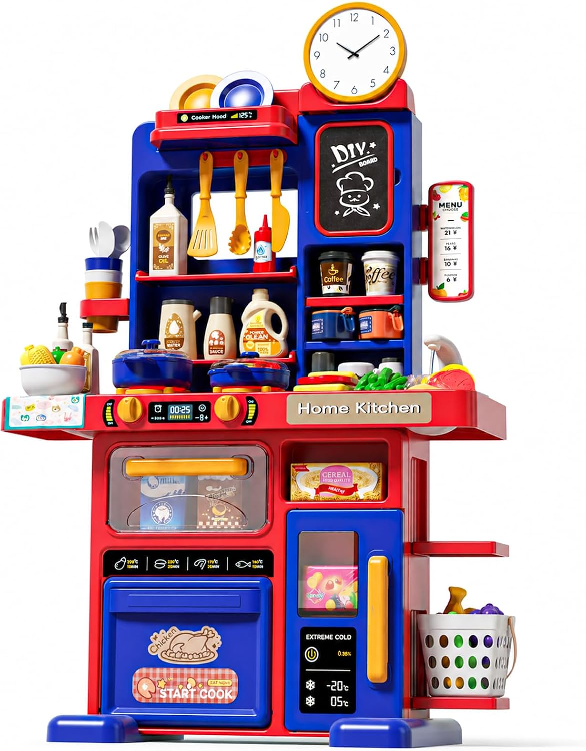 STACTCUTE Cocina de juguete de 33,8 pulgadas con sonido, luz y estu...