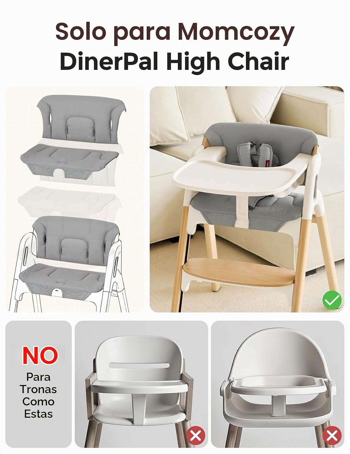 Momcozy Juego de cojín y respaldo para silla alta, soporte ergonómi...