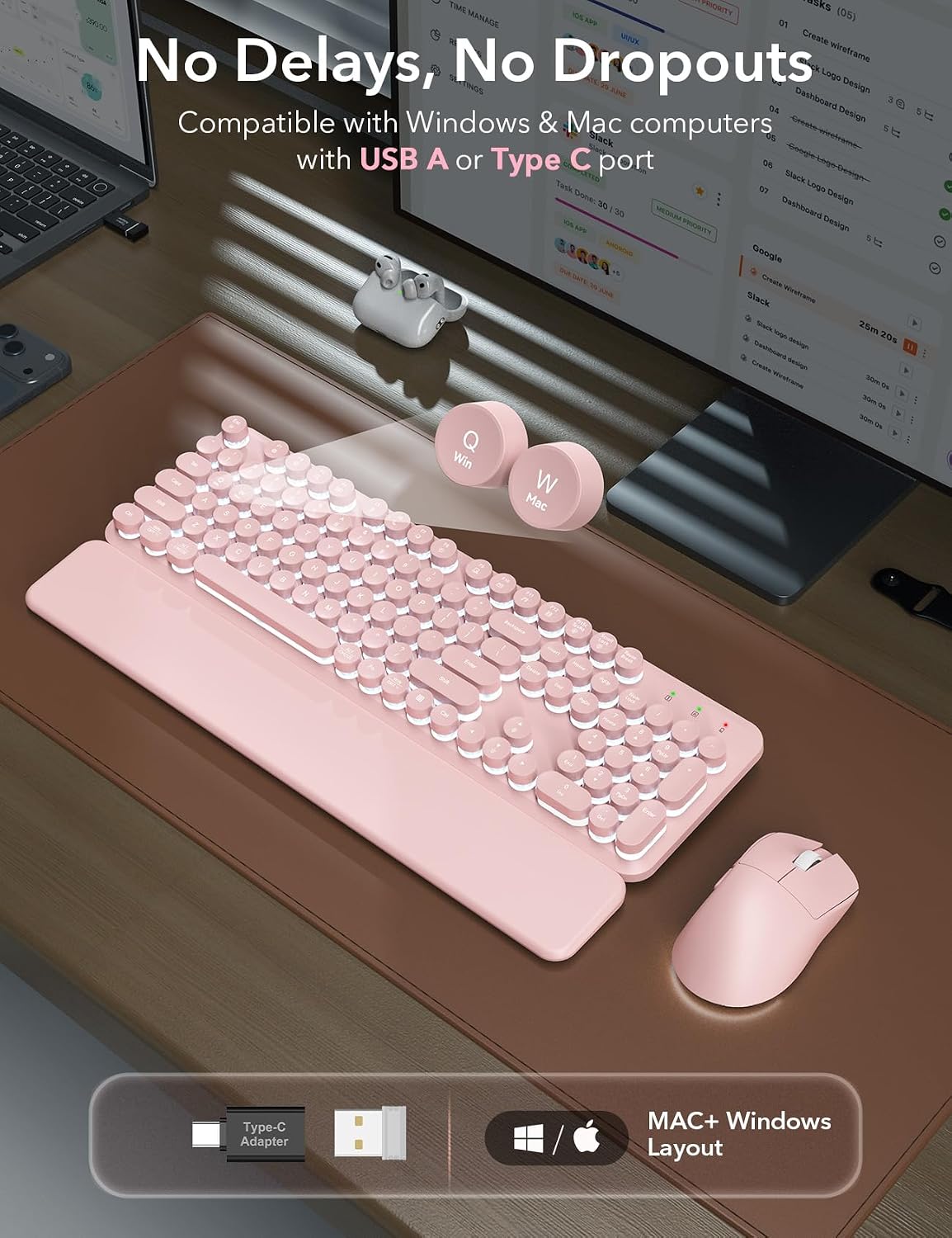 Teclado inalámbrico y mouse retroiluminados, teclado de máquina de...