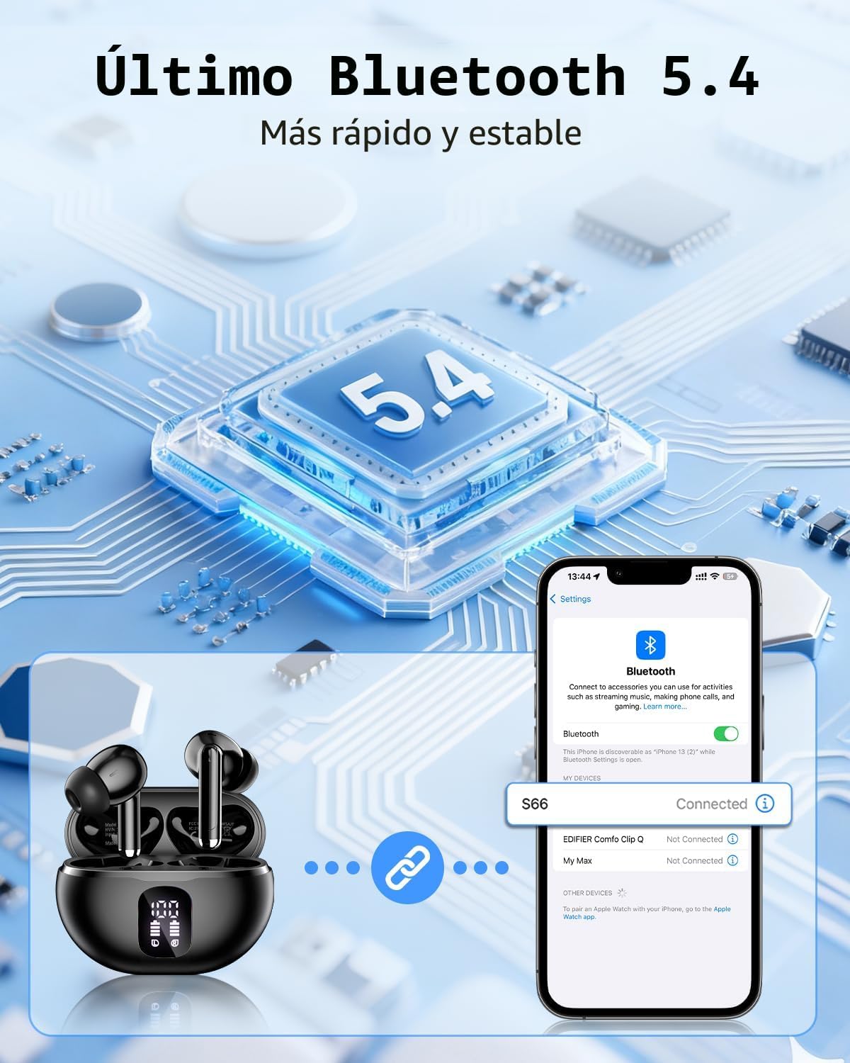 Auriculares inalámbricos, Bluetooth 5.4 auriculares estéreo de grav...