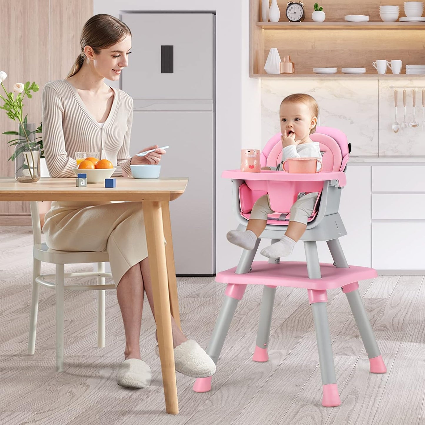 HONEY JOY Silla alta 8 en 1 para bebé, silla alta convertible para...