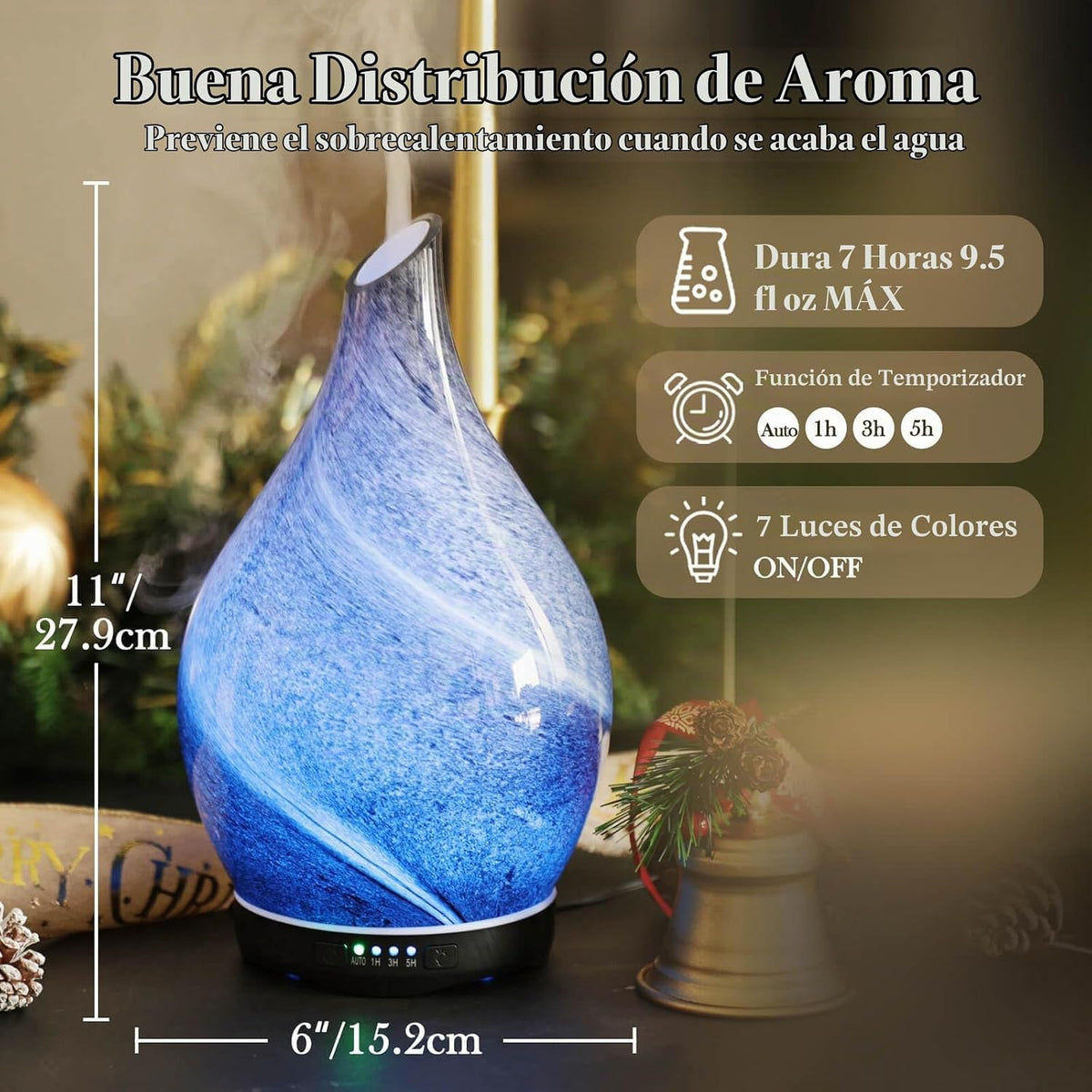 Porseme - Difusor de aceite esencial de 280 ml, vidrio con cambio d...