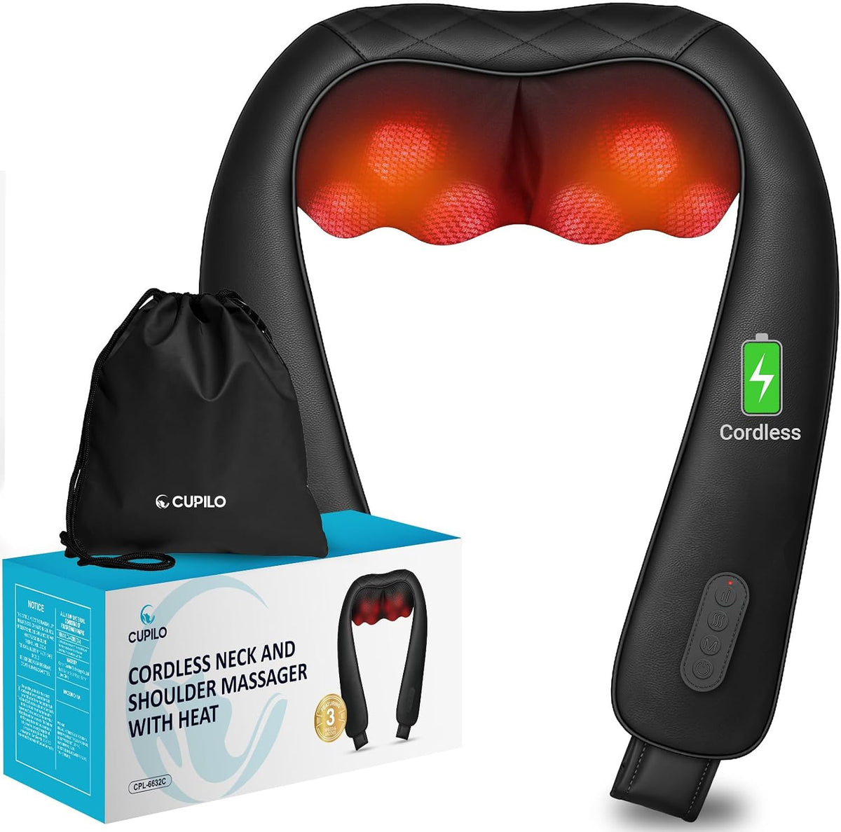 CuPiLo Masajeador de cuello inalámbrico para aliviar el dolor de te...