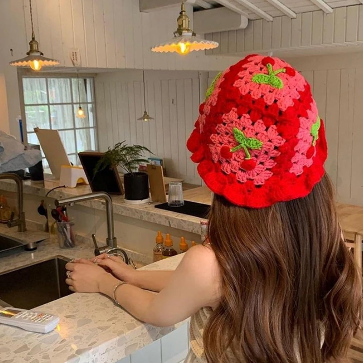 Busnos Sombreros de ganchillo para mujer, sombrero hecho a mano, li...