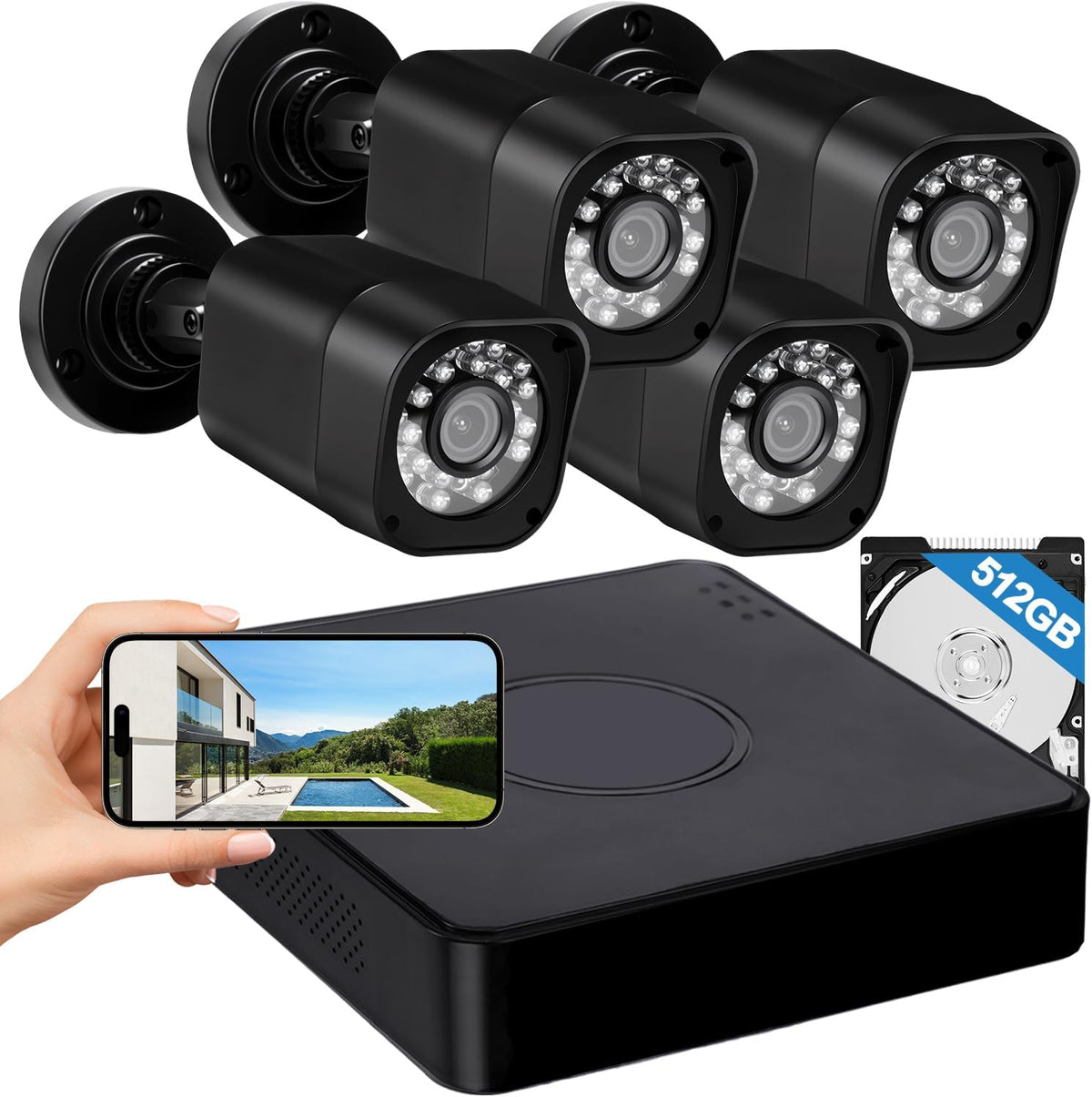 Sistema de cámara de seguridad con cable de 4 canales 1080P, DVR CC...