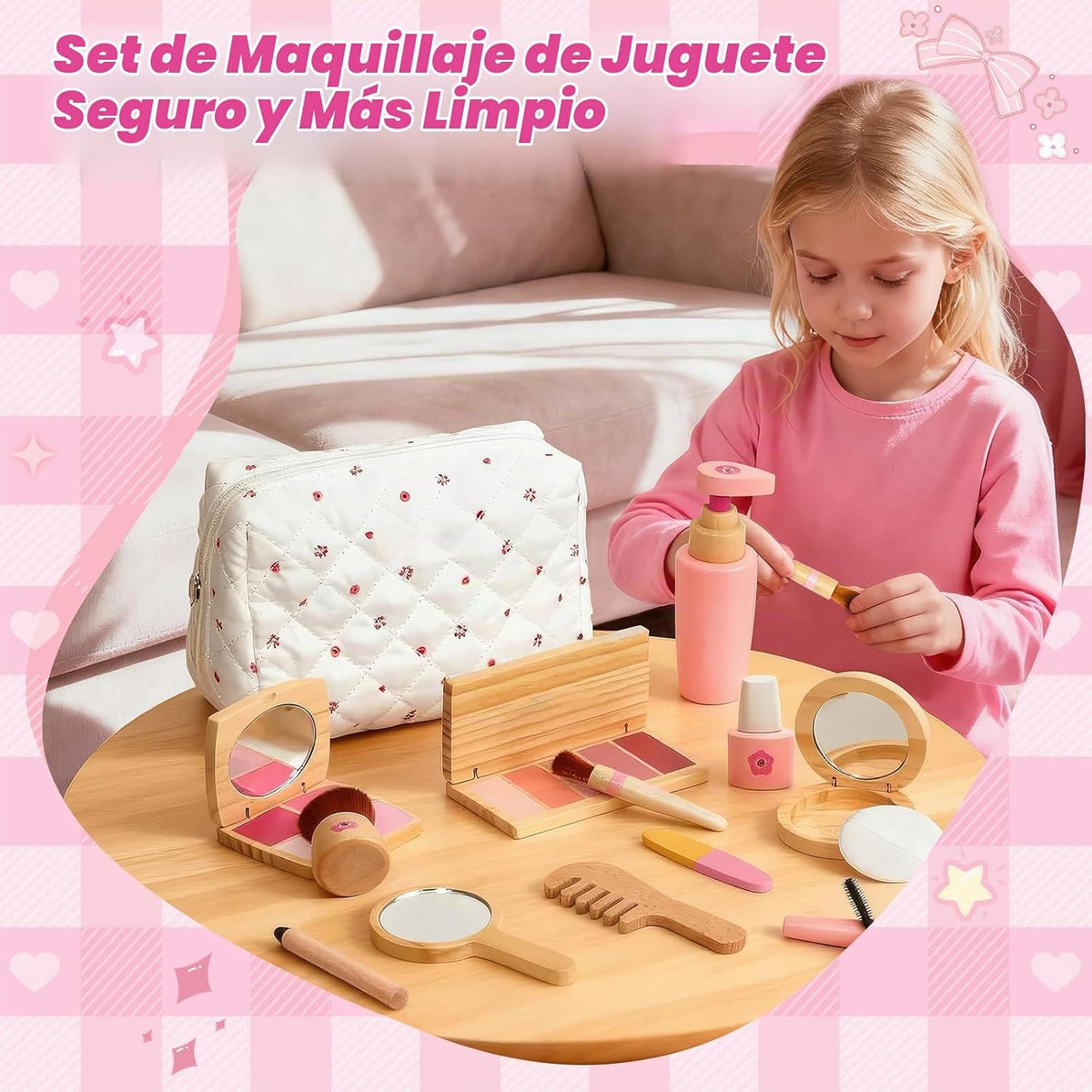 KIDBEST Juego de maquillaje de madera para niñas pequeñas [2026] Ki...
