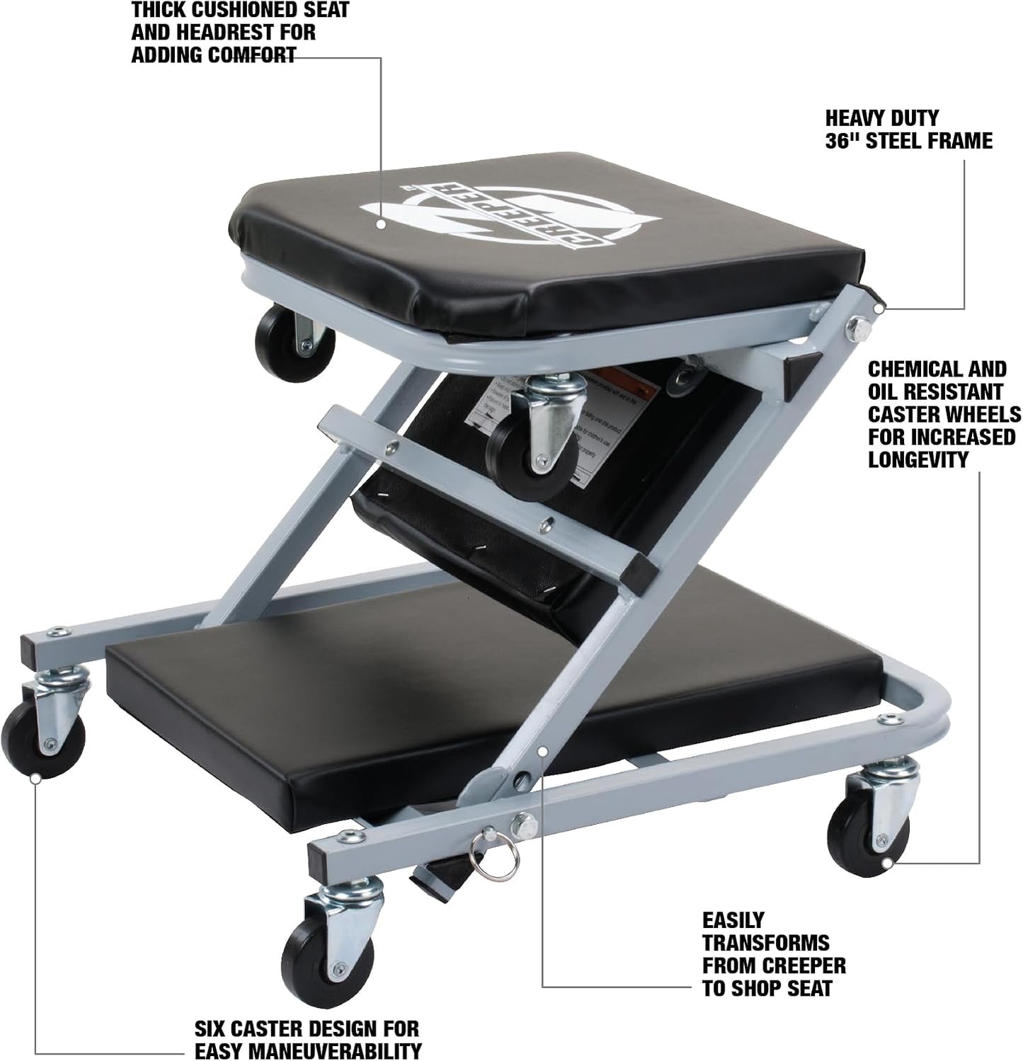 Pro-Lift C-2036D Gris 36" Asiento Z-Creeper, Negro