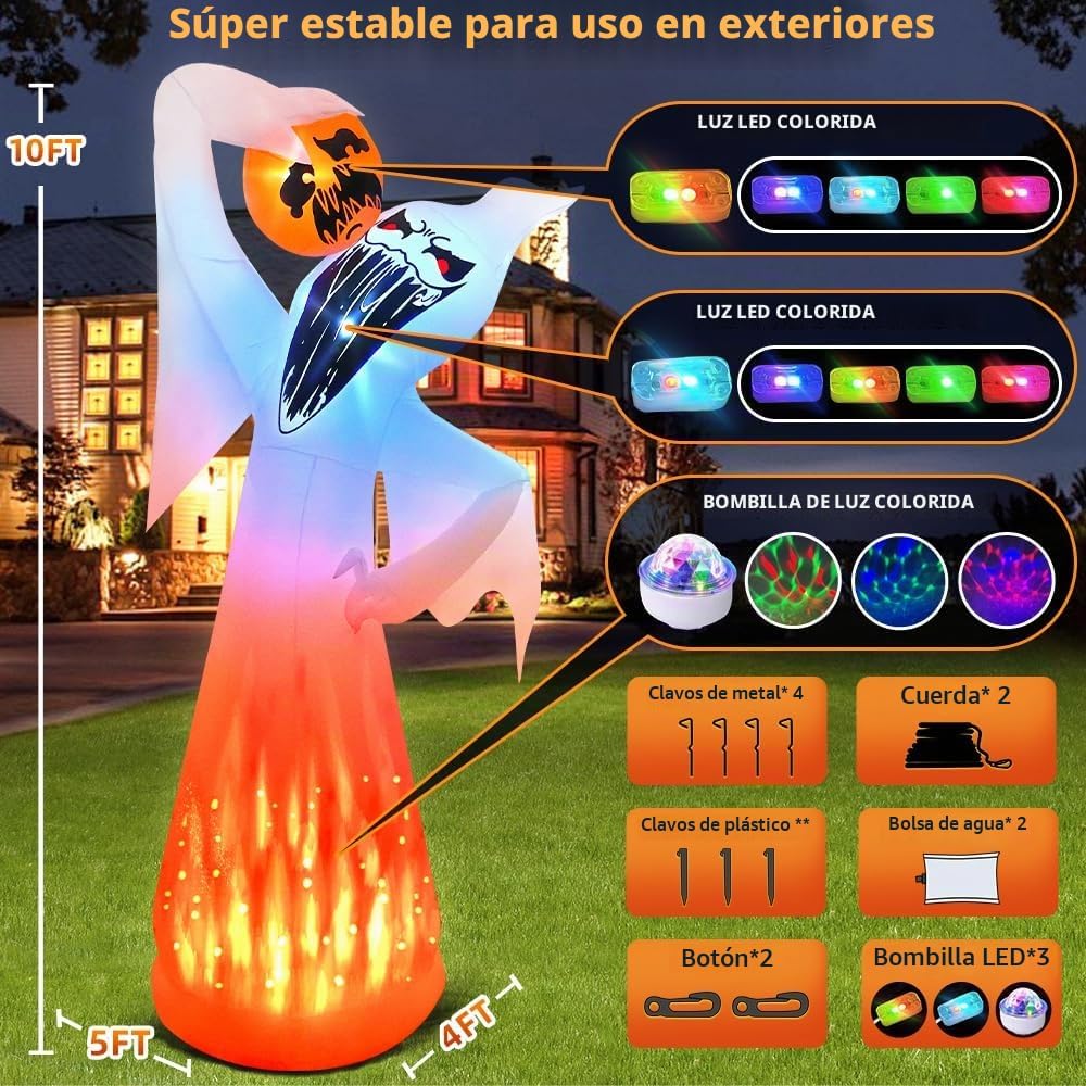 Inflables de Halloween de 10 pies, fantasma blanco con ojos rojos c...