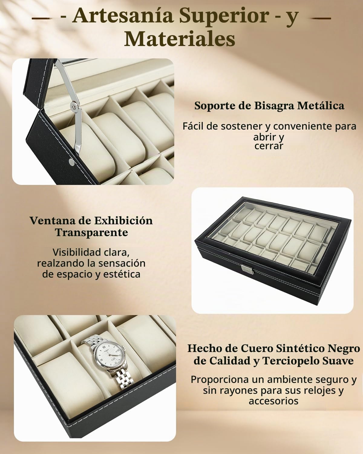 ATPEAM - Caja organizadora de 24 ranuras para reloj con tapa de cri...