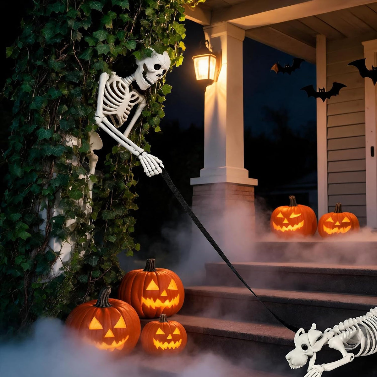 UZYZMS Decoración de Halloween de esqueleto humano y perro de 3.5 p...
