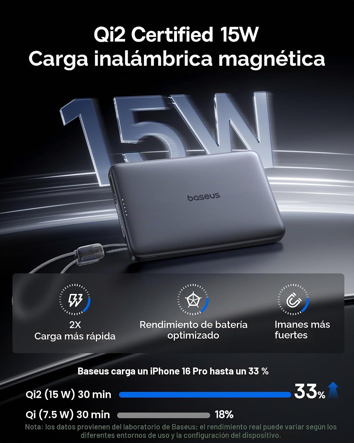 Baseus Picogo Qi2 - Cargador portátil Magsafe de 15 W, cargador por...