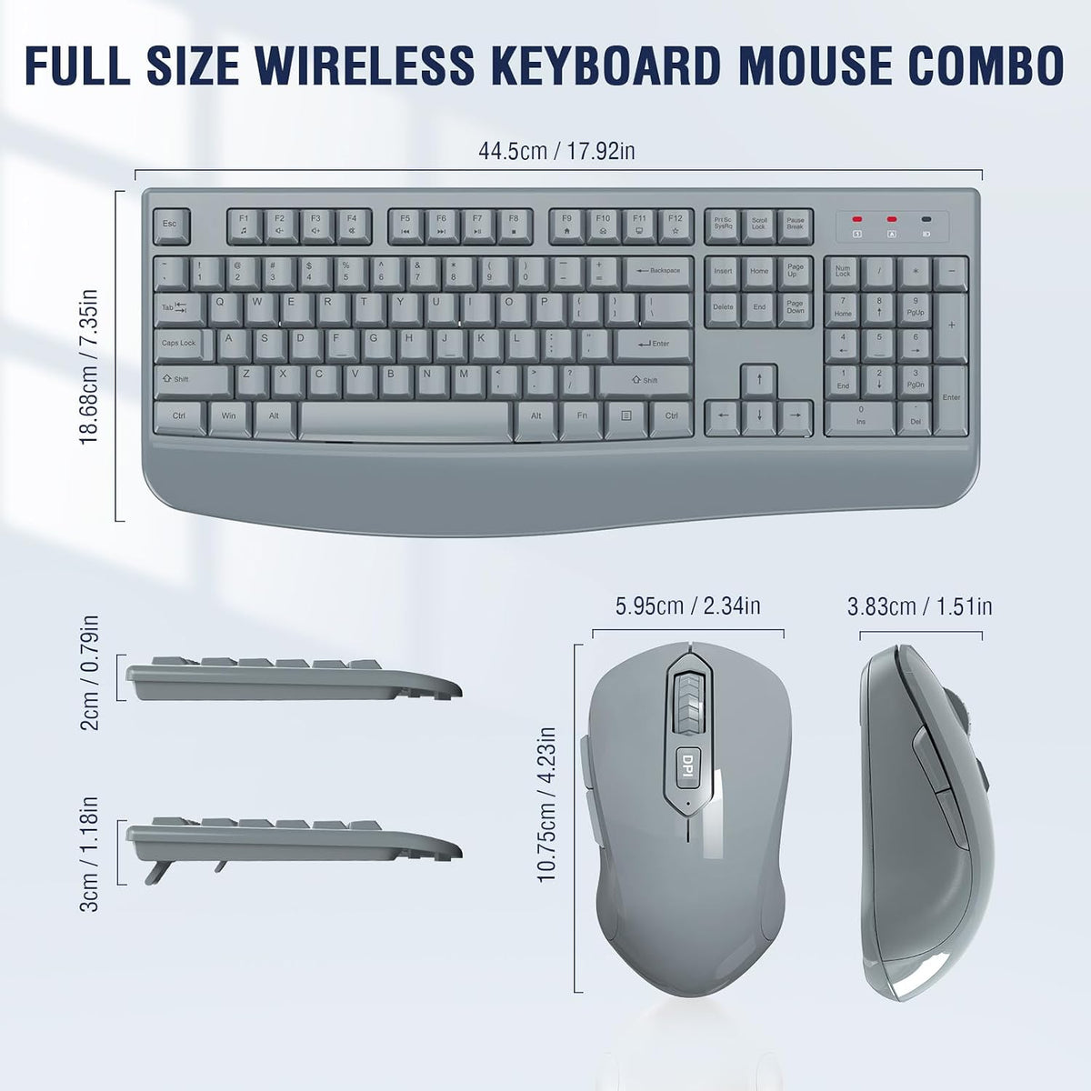 Combo de teclado y ratón inalámbricos de tamaño completo 2.4GHz con...