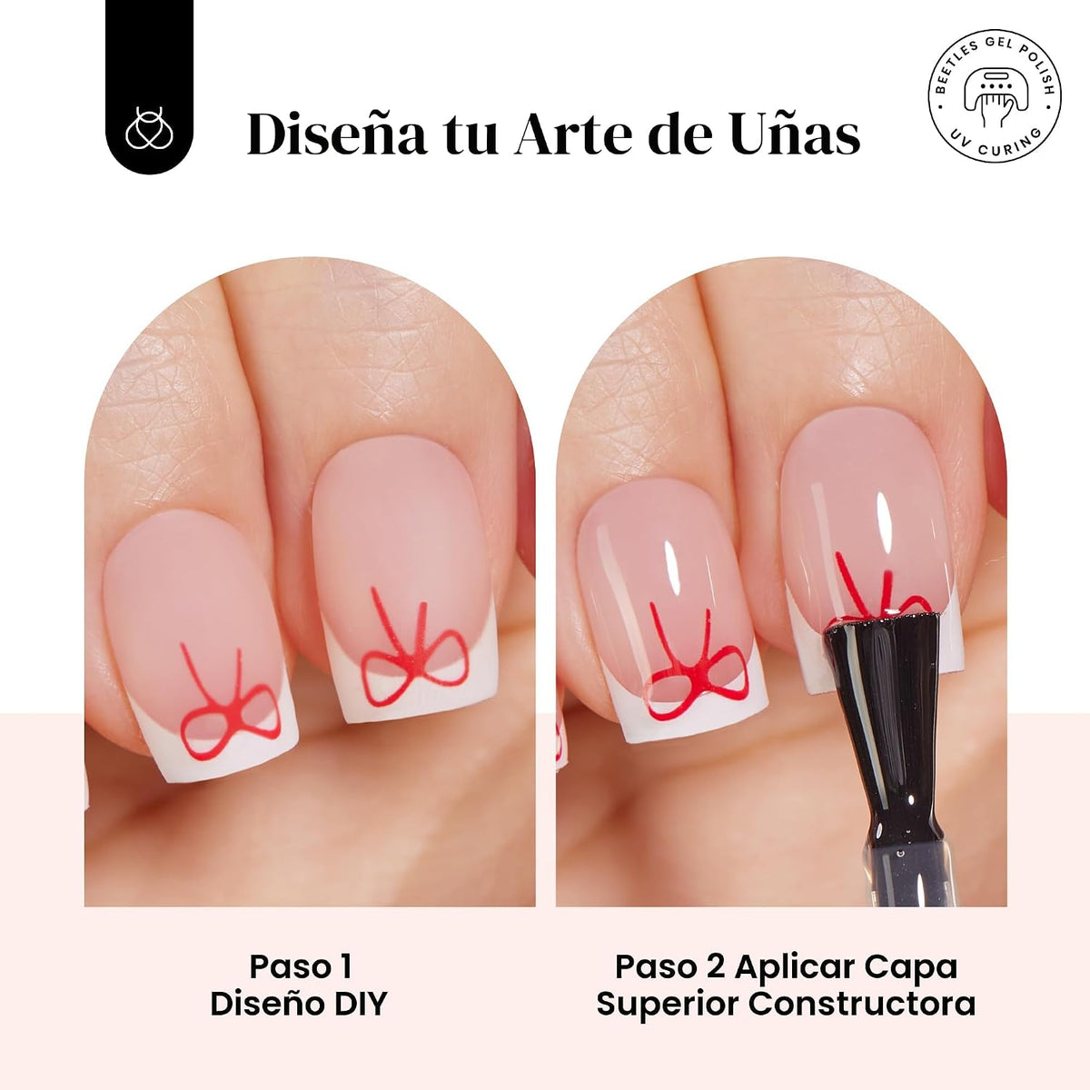 Beetles - Kit de uñas postizas a presión con punta francesa, cuadra...