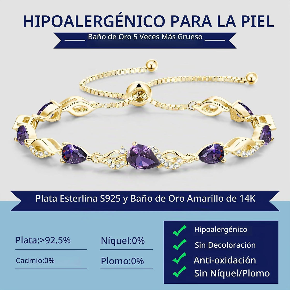 FANCIME Pulsera de tenis ajustable con piedra natal para mujer | Di...