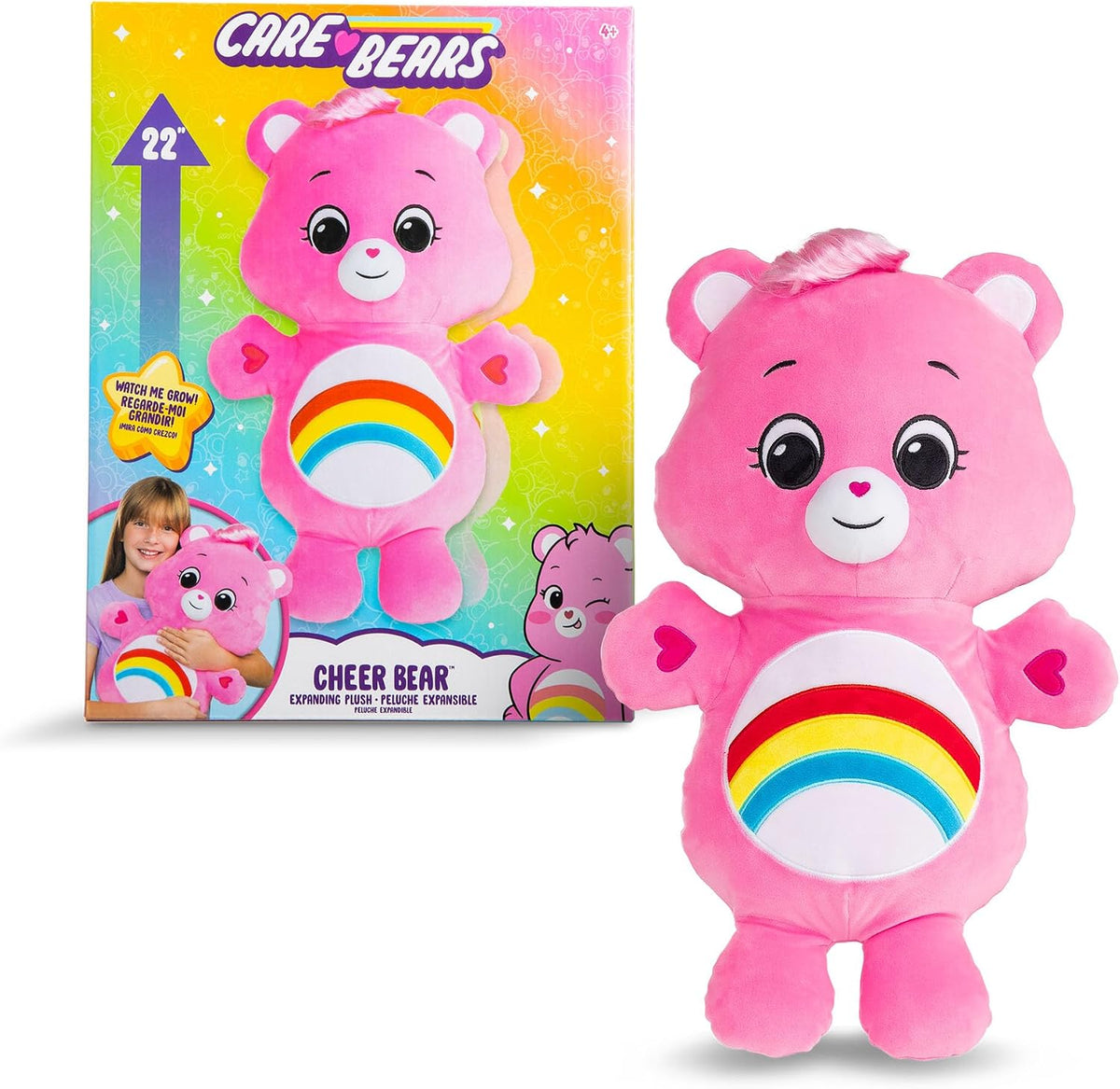 Care Bears Peluche de oso animador de 22 pulgadas, peluche rosa exc...
