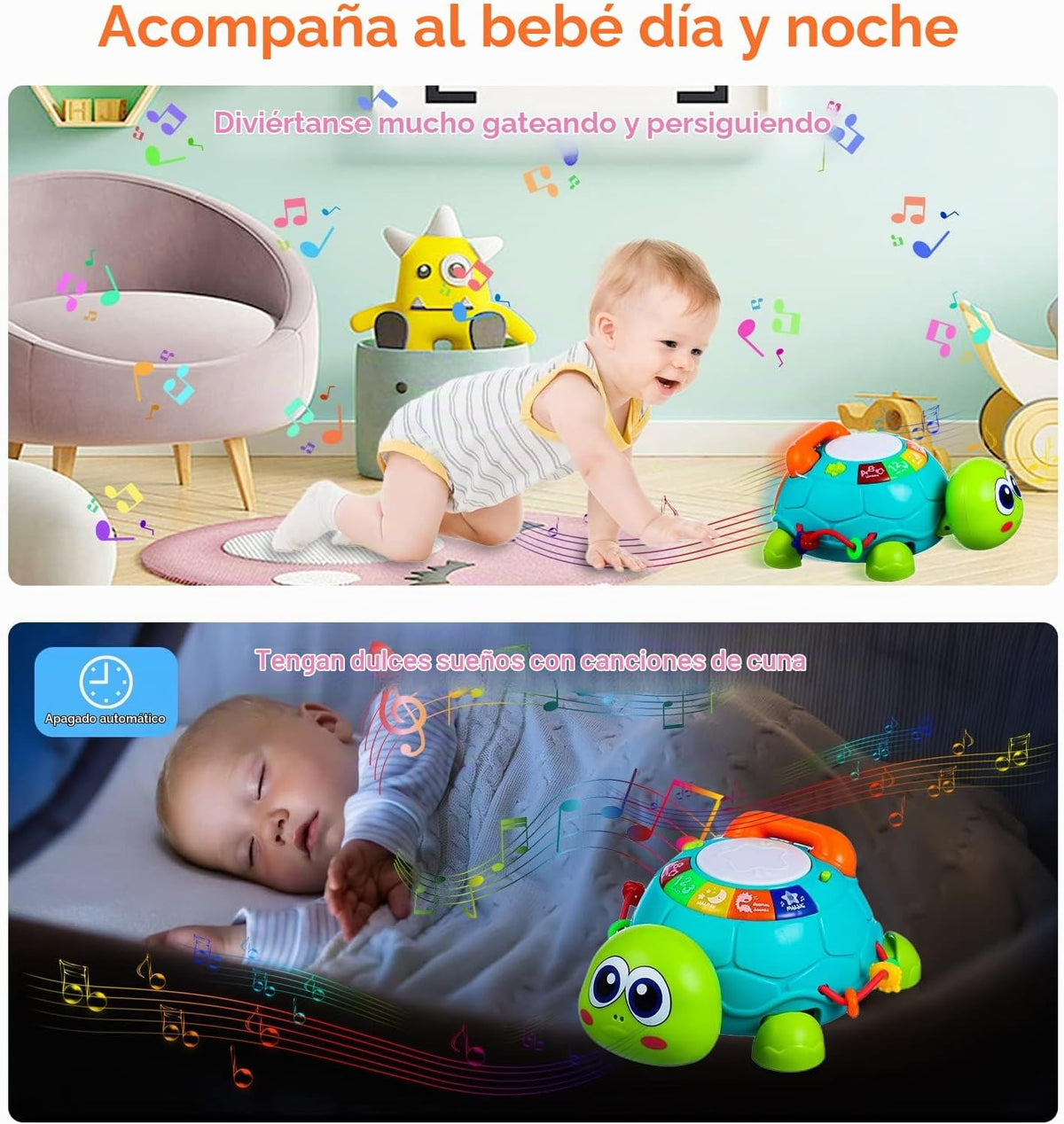 Juguetes para bebés de 6 a 12 meses, tortuga musical para gatear, j...