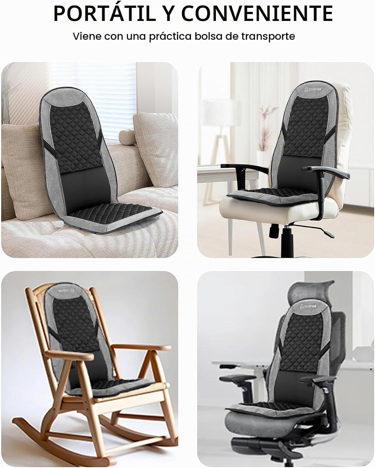 COMFIER - Masajeador de espalda con calor, cojín de masaje para sil...