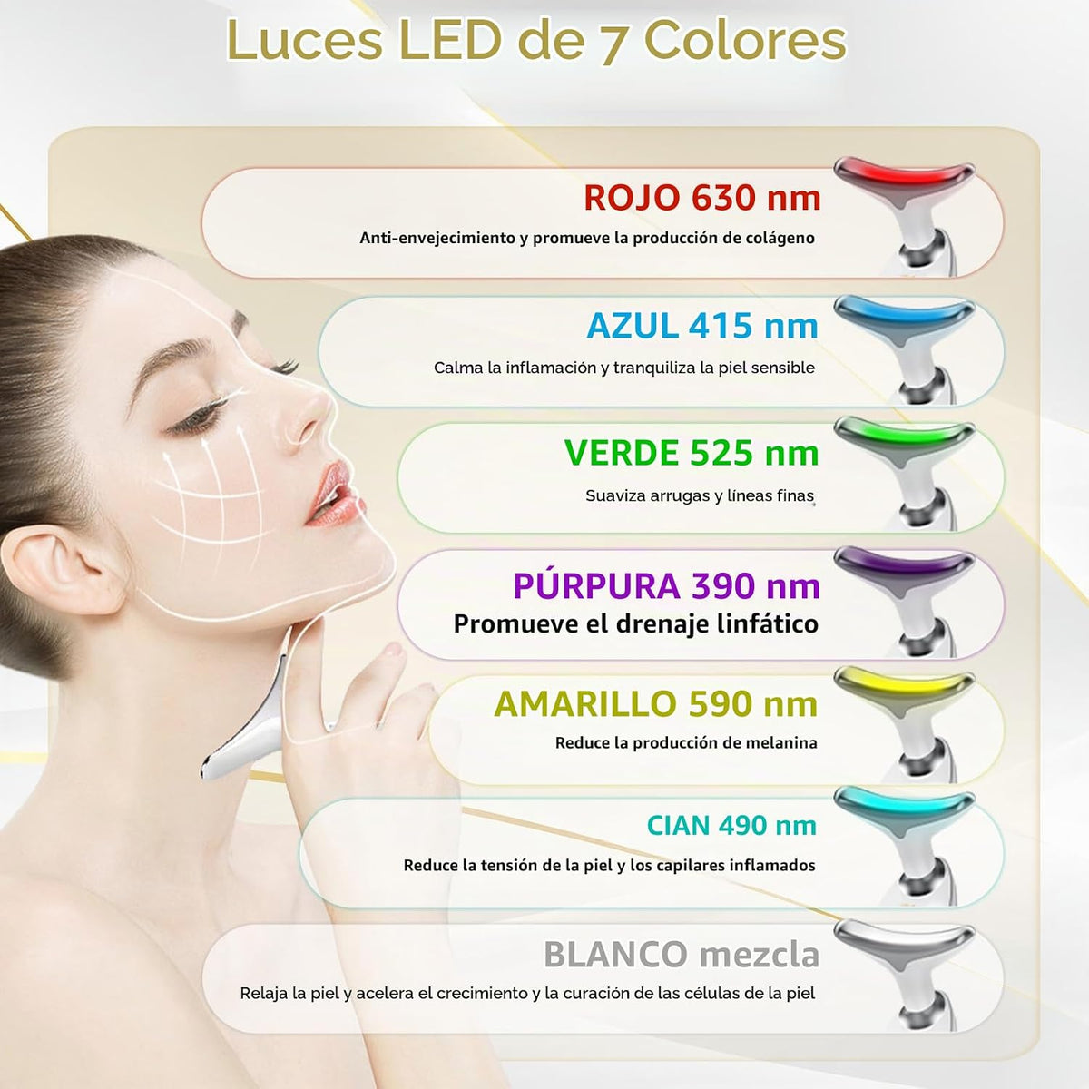 Dispositivo de Terapia de Luz Facial, Basado en Tecnología LED de T...